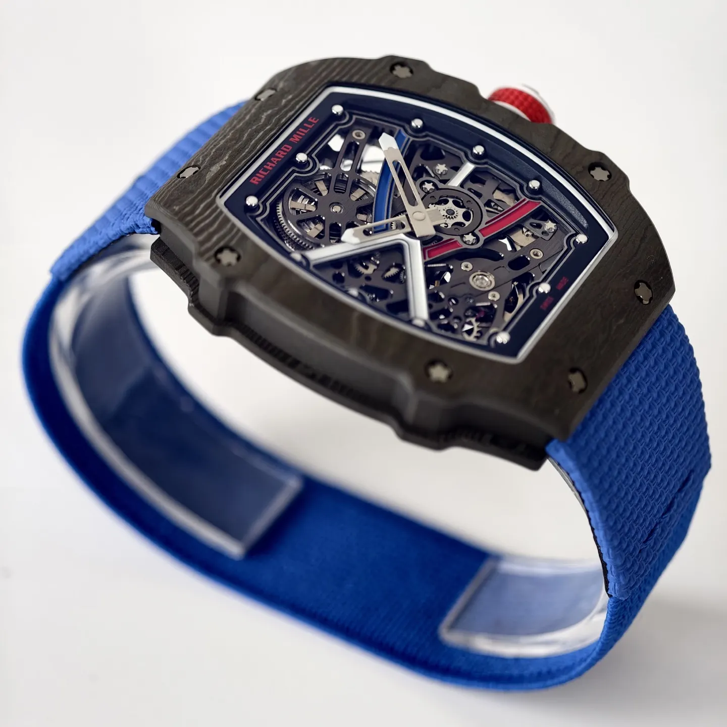 UMI Richard Mille RM 67-02 Automatic Carbon TPT Case Blue Elastic Fabric Strap Replica Watch Side View 1