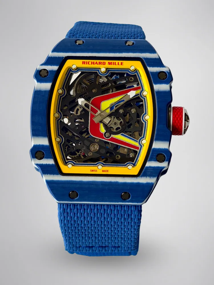 UMI RM 67-02 Fernando Alonso Blue Carbon Case Yellow Bezel Blue Fabric Strap Replica Watch First Image