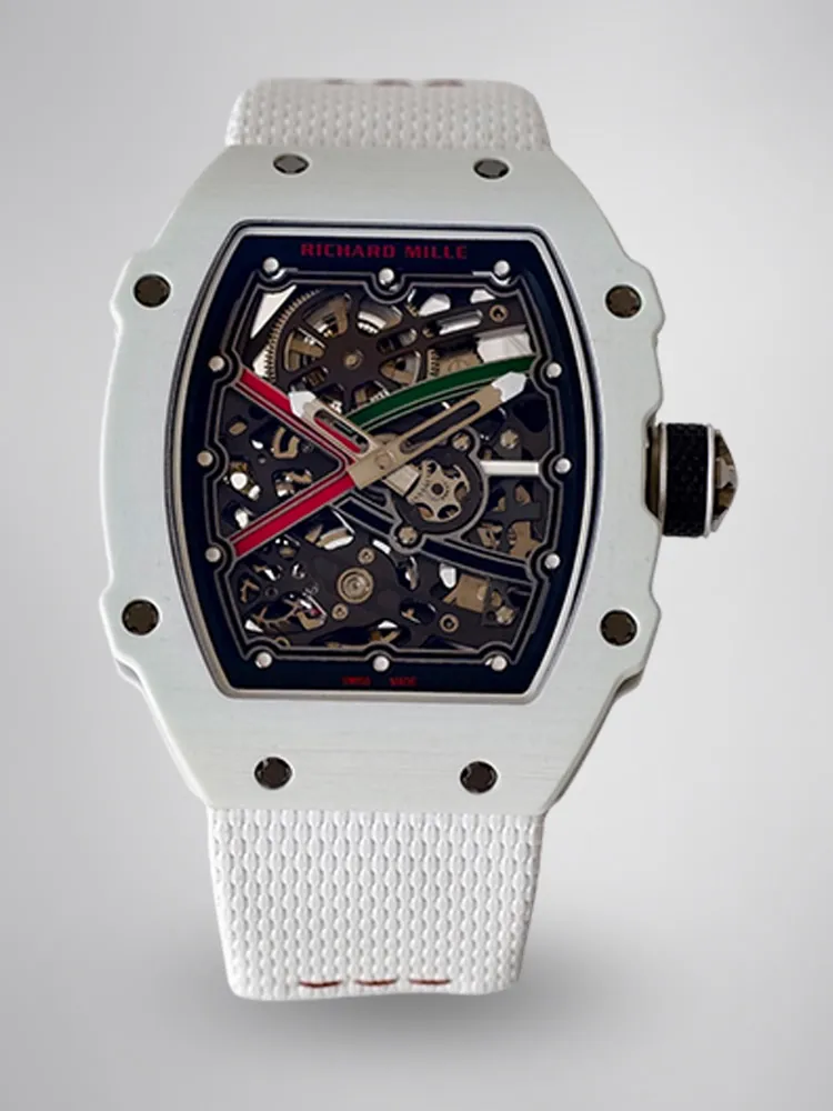 UMI RM 67-02 White Quartz TPT Carbon Case White Fabric Strap Skeleton Replica Watch First Image