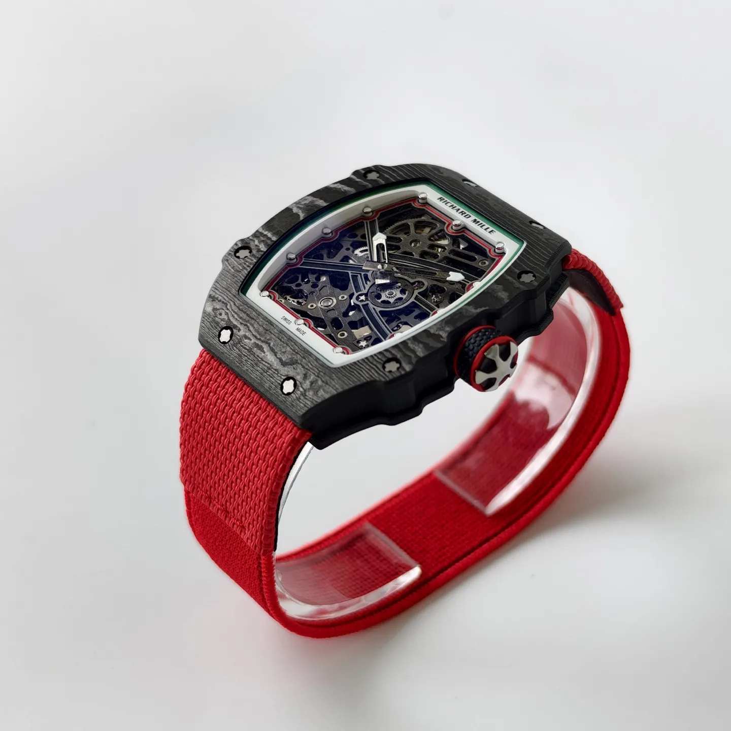 UMI Richard Mille RM 67-02 Extra Flat Italy Carbon TPT Skeleton Red Fabric Strap Replica Watch Side View 2