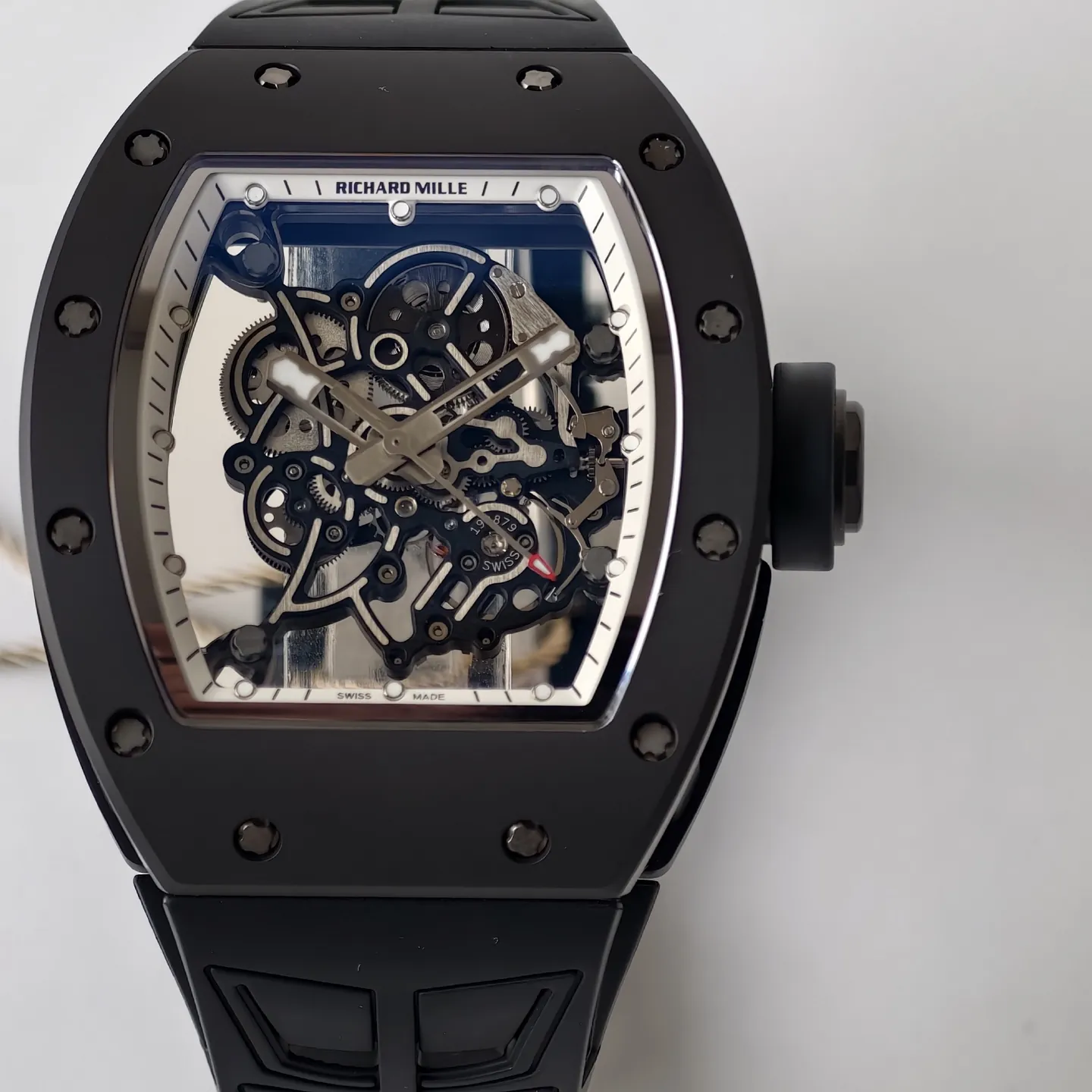 UMI Richard Mille RM 055 Bubba Watson Black Ceramic White Flange Replica Watch - Dial Detail 1