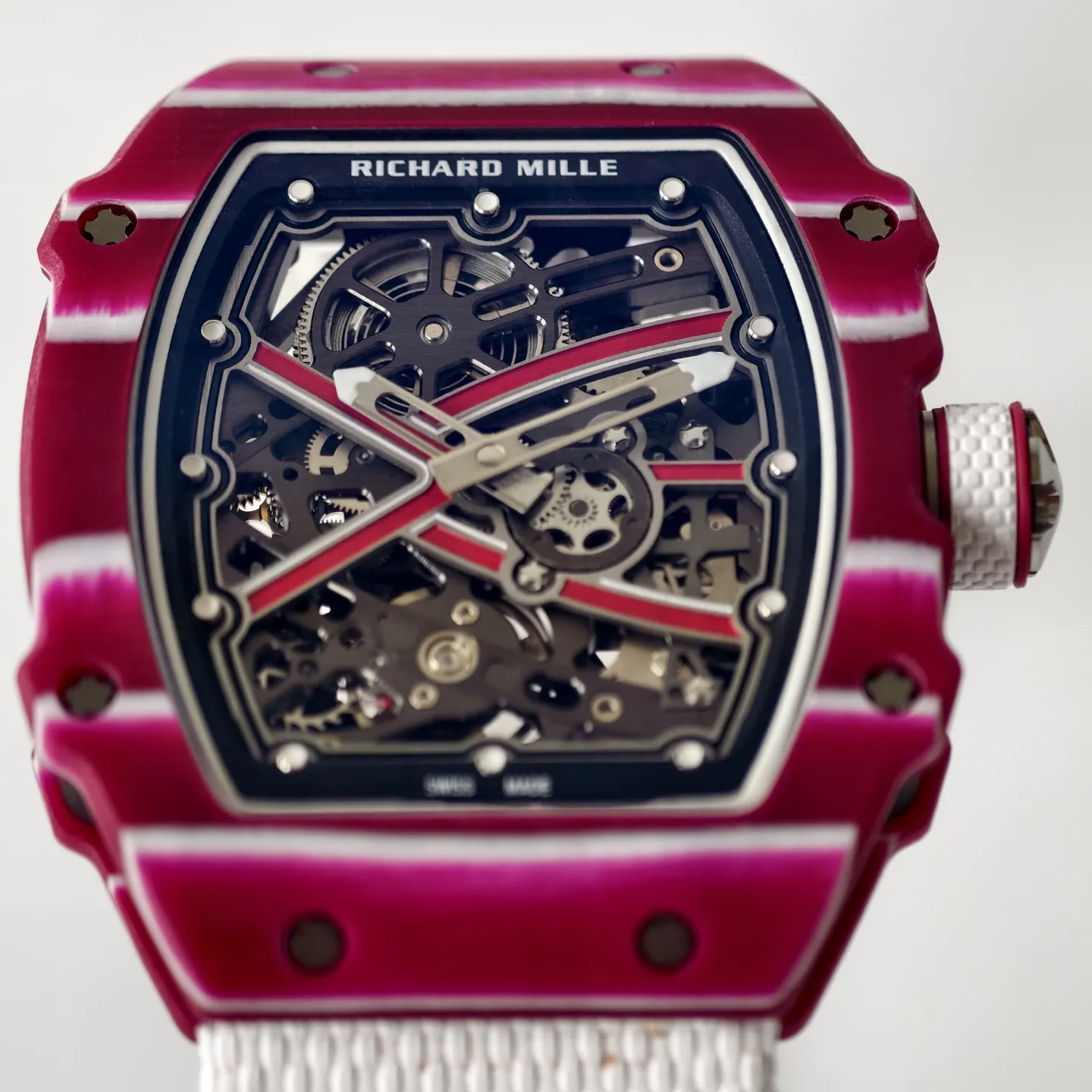 UMI Richard Mille RM 67-02 Mutaz Barshim Burgundy Red & White Quartz TPT Carbon White Strap Replica Watch Dial Detail 2