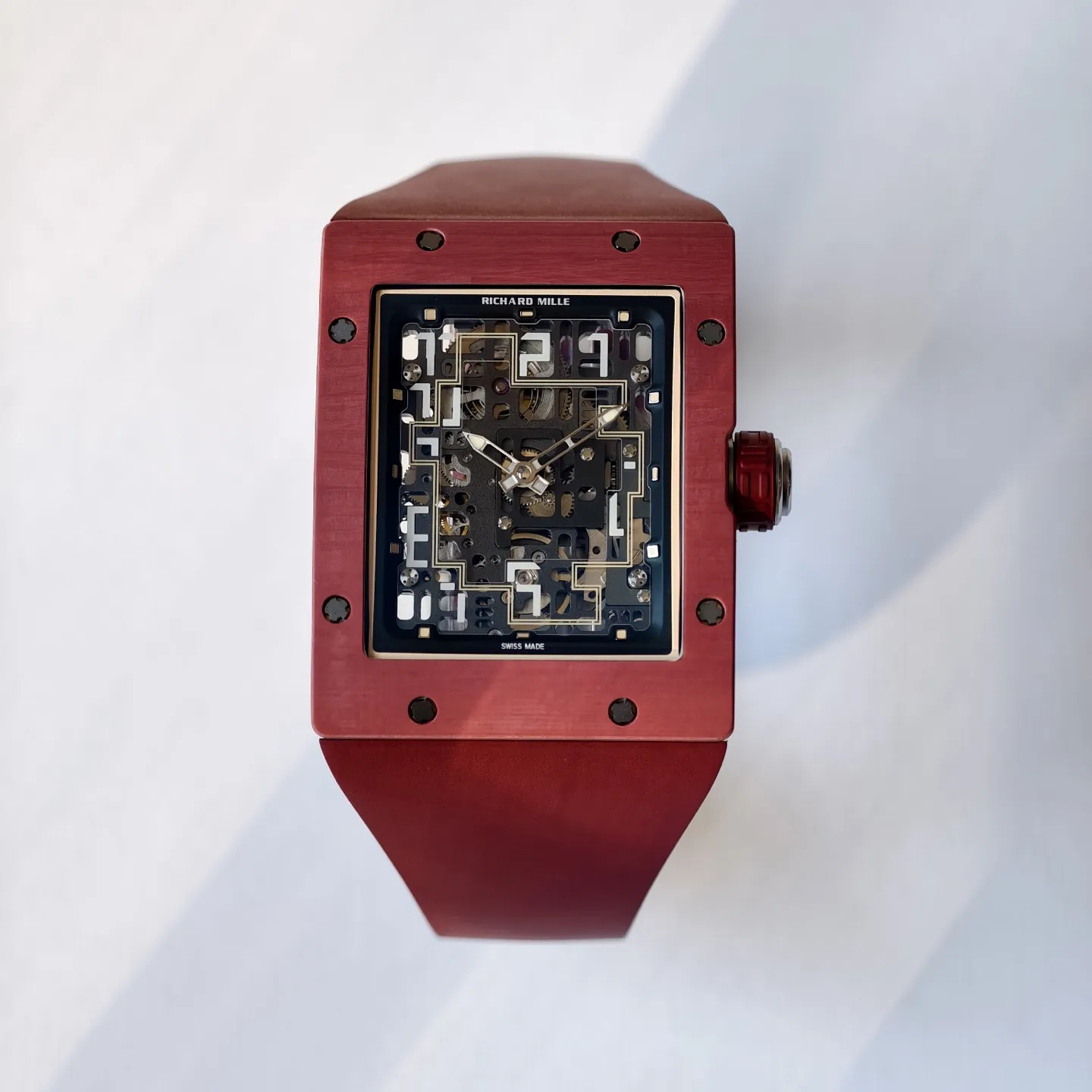 UMI Richard Mille RM 16-02 Terracotta Quartz TPT Skeleton Red Rubber Strap Replica Watch Front View