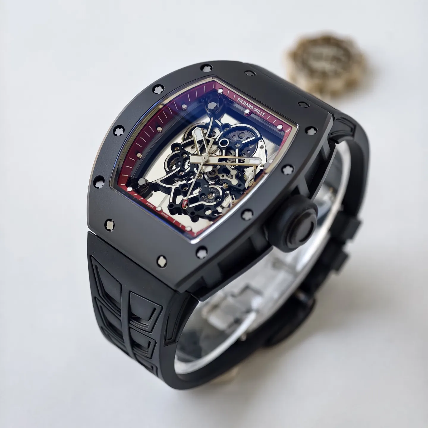UMI Richard Mille RM 055 Bubba Watson Best Replica with Black Ceramic Case Red Flange RMUL2 Movement - Side view
