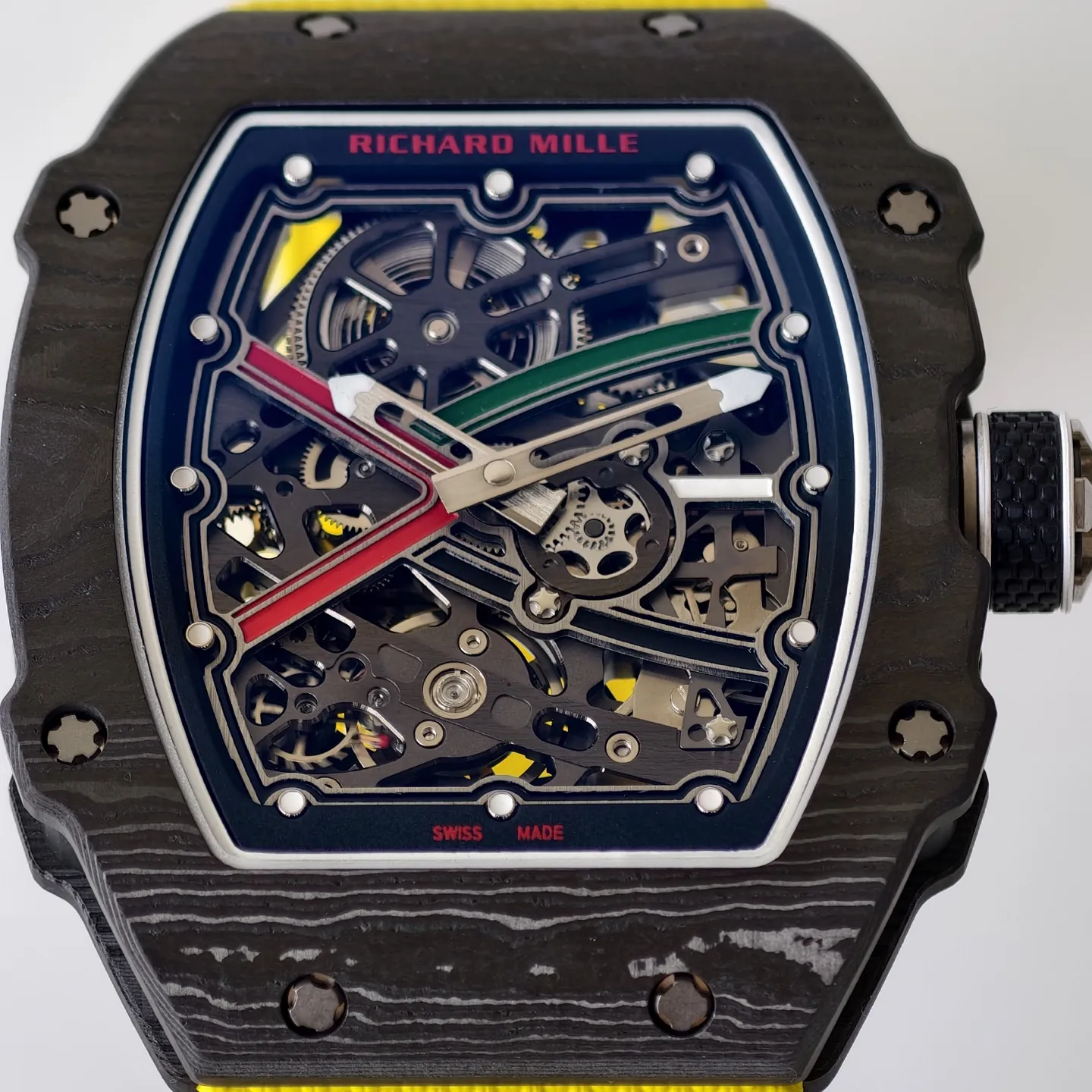 UMI Richard Mille RM 67-02 UAE Edition Black Carbon TPT Yellow Strap Skeleton Replica Watch Dial Detail 2