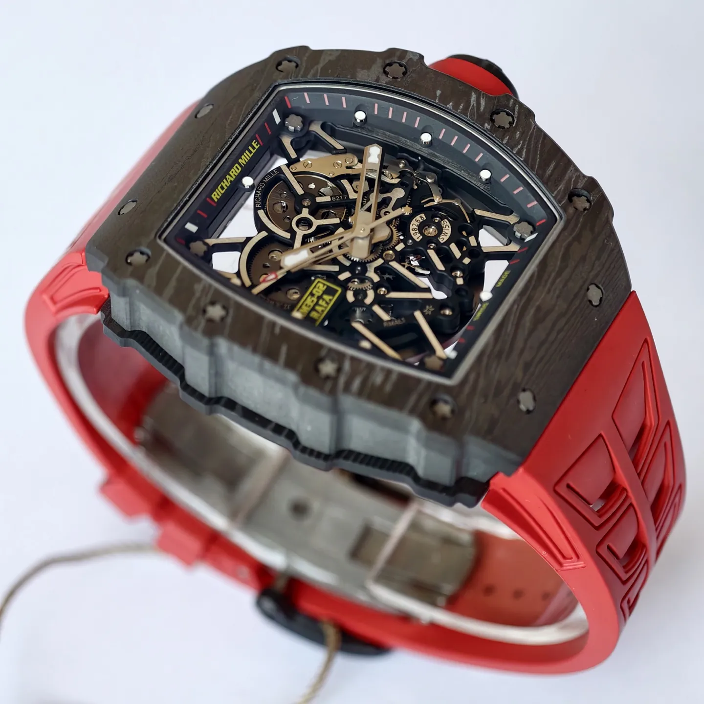UMI Richard Mille RM 35-02 Rafael Nadal Carbon TPT Super Clone Watch -  Red Strap - Side Detail 2