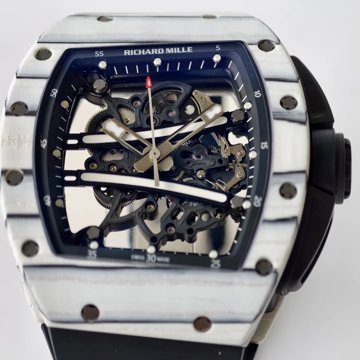 UMI RM 61-01 Yohan Blake Skeleton Dial White Forged Carbon Sports Replica Watch Dial Detail 2