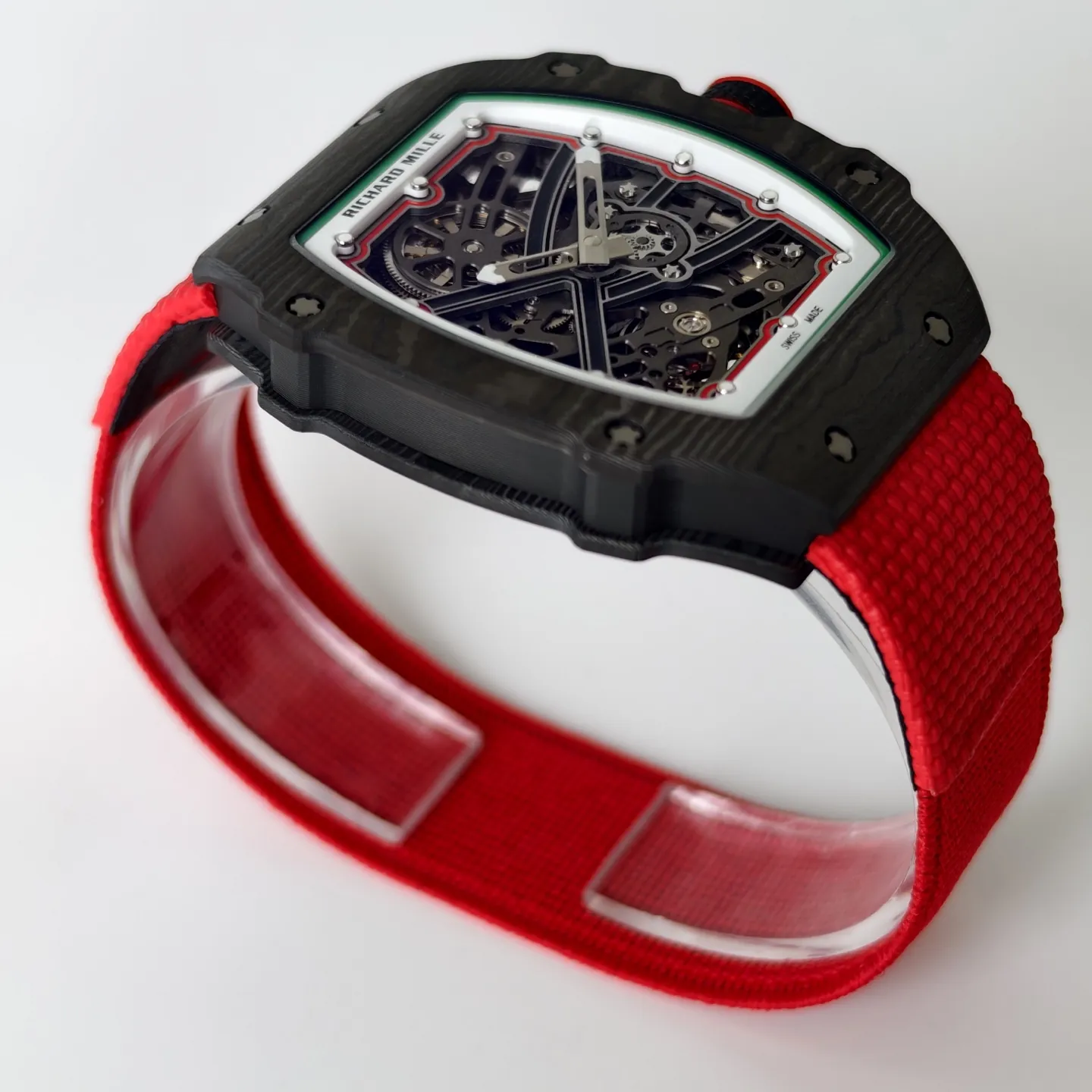 UMI Richard Mille RM 67-02 Extra Flat Italy Carbon TPT Skeleton Red Fabric Strap Replica Watch Side View 1