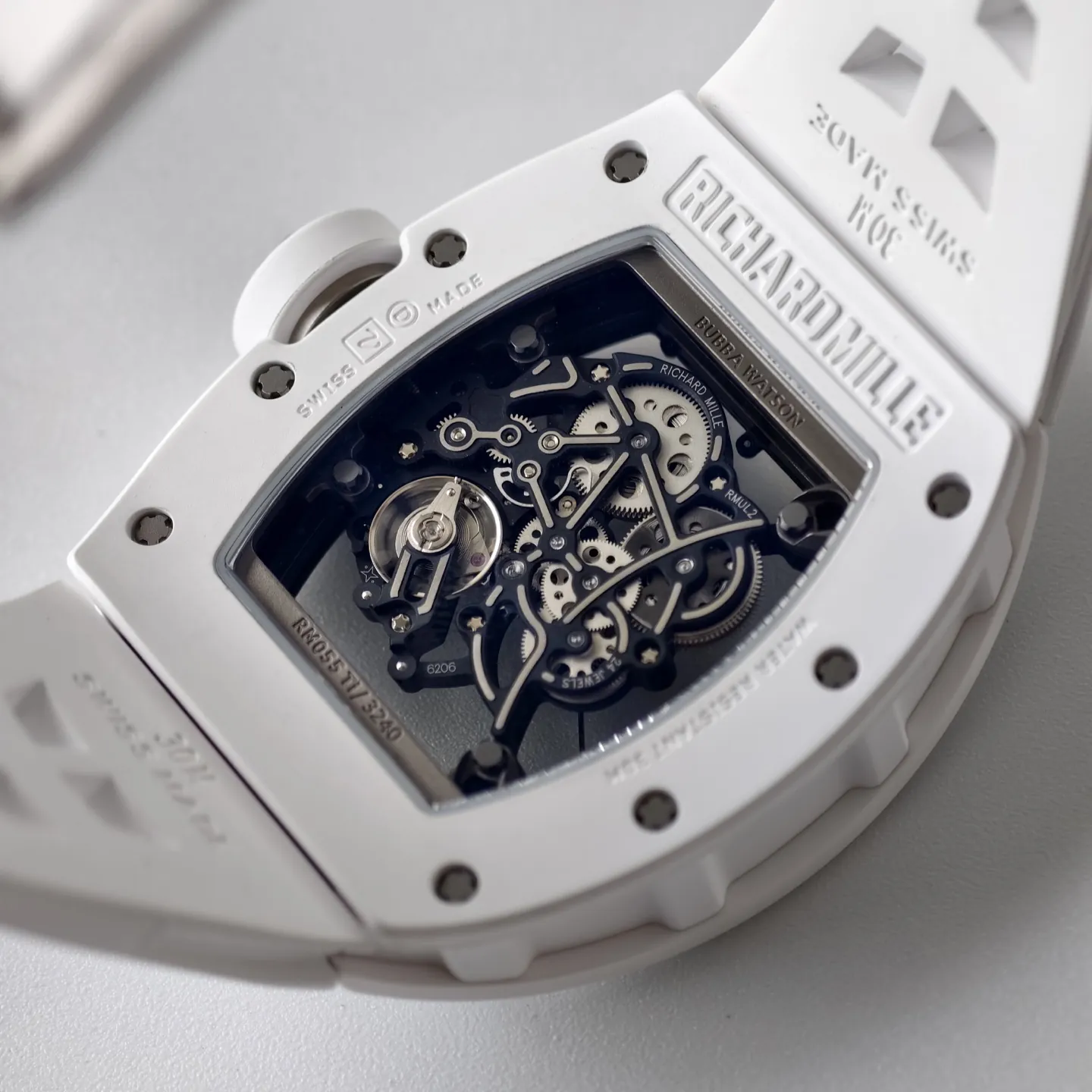 UMI Richard Mille RM 055 Bubba Watson White Ceramic RMUL2 Movement Replica Watch - Back view