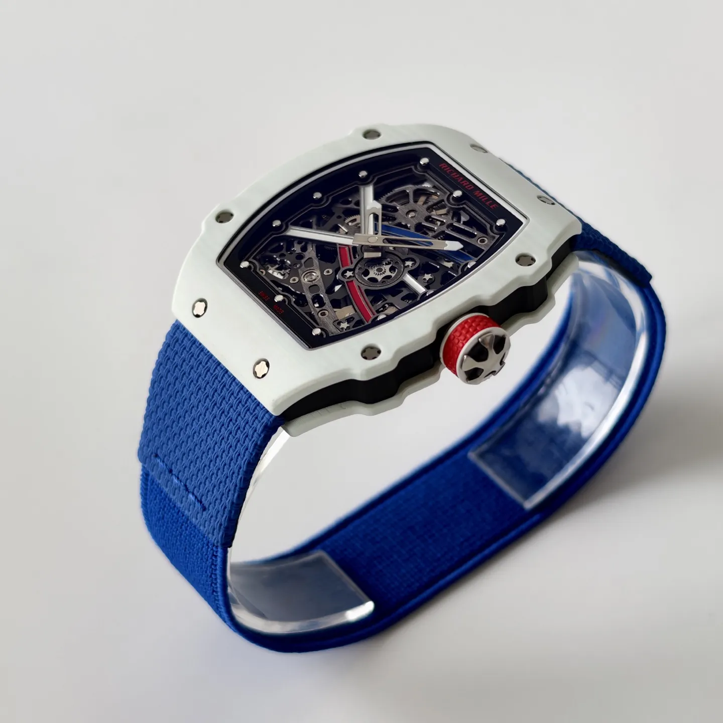 UMI Richard Mille RM 67-02 Alexis Pinturault White Quartz TPT Carbon Blue Strap Automatic Watch Side View 2