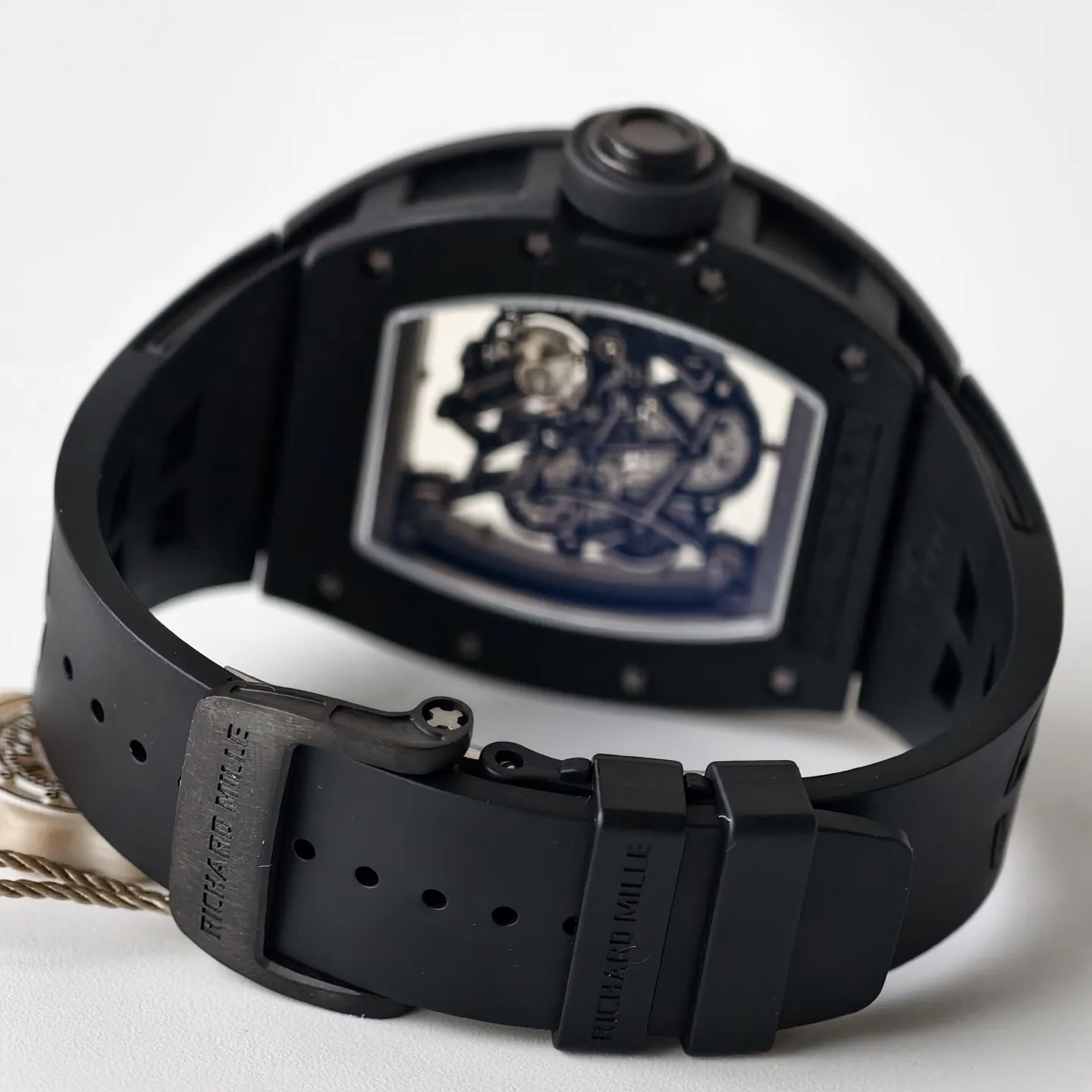 UMI Richard Mille RM 055 Bubba Watson Black Ceramic White Flange Replica Watch - Strap Detail 1