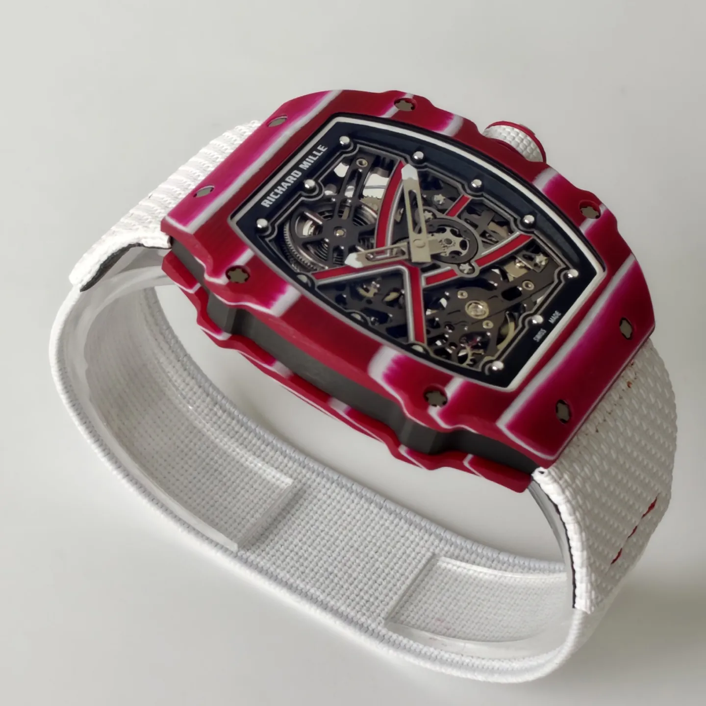 UMI Richard Mille RM 67-02 Mutaz Barshim Burgundy Red & White Quartz TPT Carbon White Strap Replica Watch Side View 1