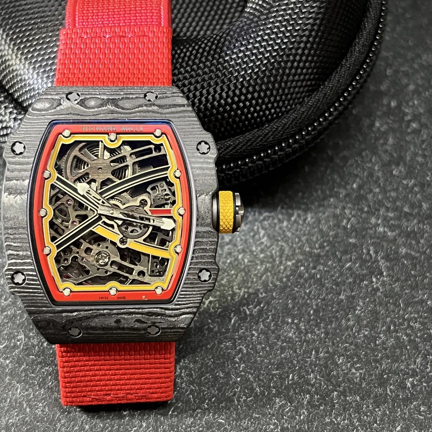UMI RM 67-02 Alexander Zverev Skeleton Red Dial Red Strap Carbon Fiber Sports Replica Watch Front View