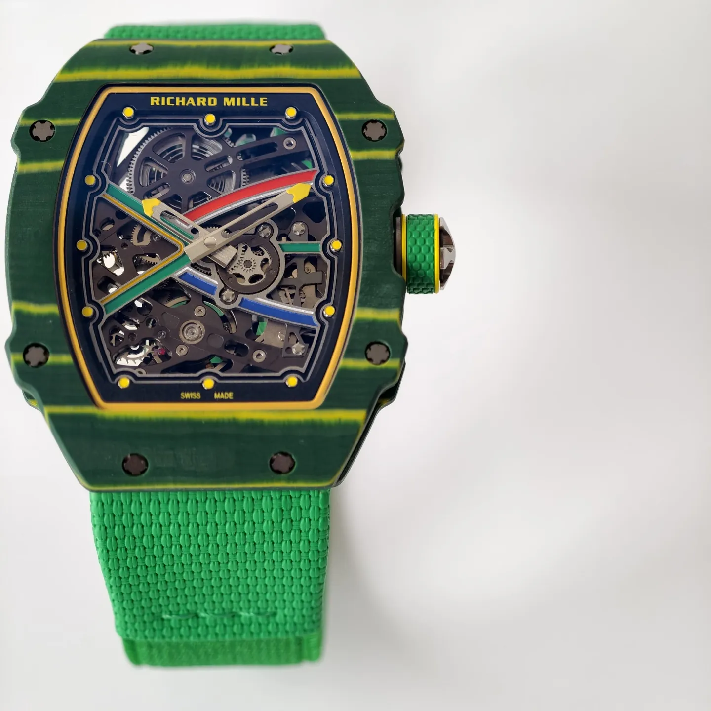 UMI RM 67-02 Van Niekerk Green Carbon Yellow Bezel Green Fabric Strap Replica Watch Dial Detail 1