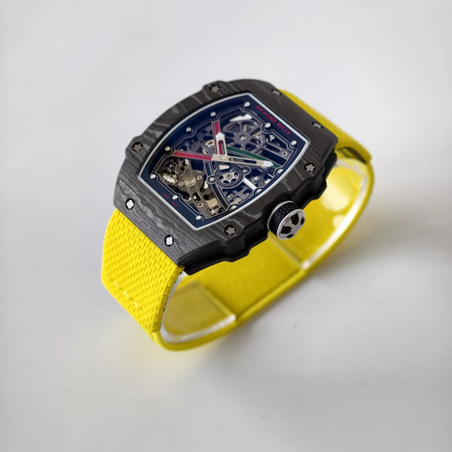 UMI Richard Mille RM 67-02 UAE Edition Black Carbon TPT Yellow Strap Skeleton Replica Watch Luminous Finish