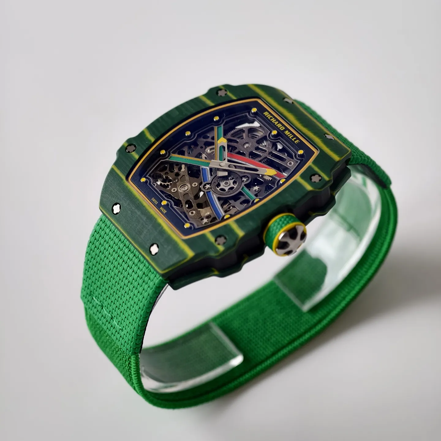 UMI RM 67-02 Van Niekerk Green Carbon Yellow Bezel Green Fabric Strap Replica Watch Side View 2