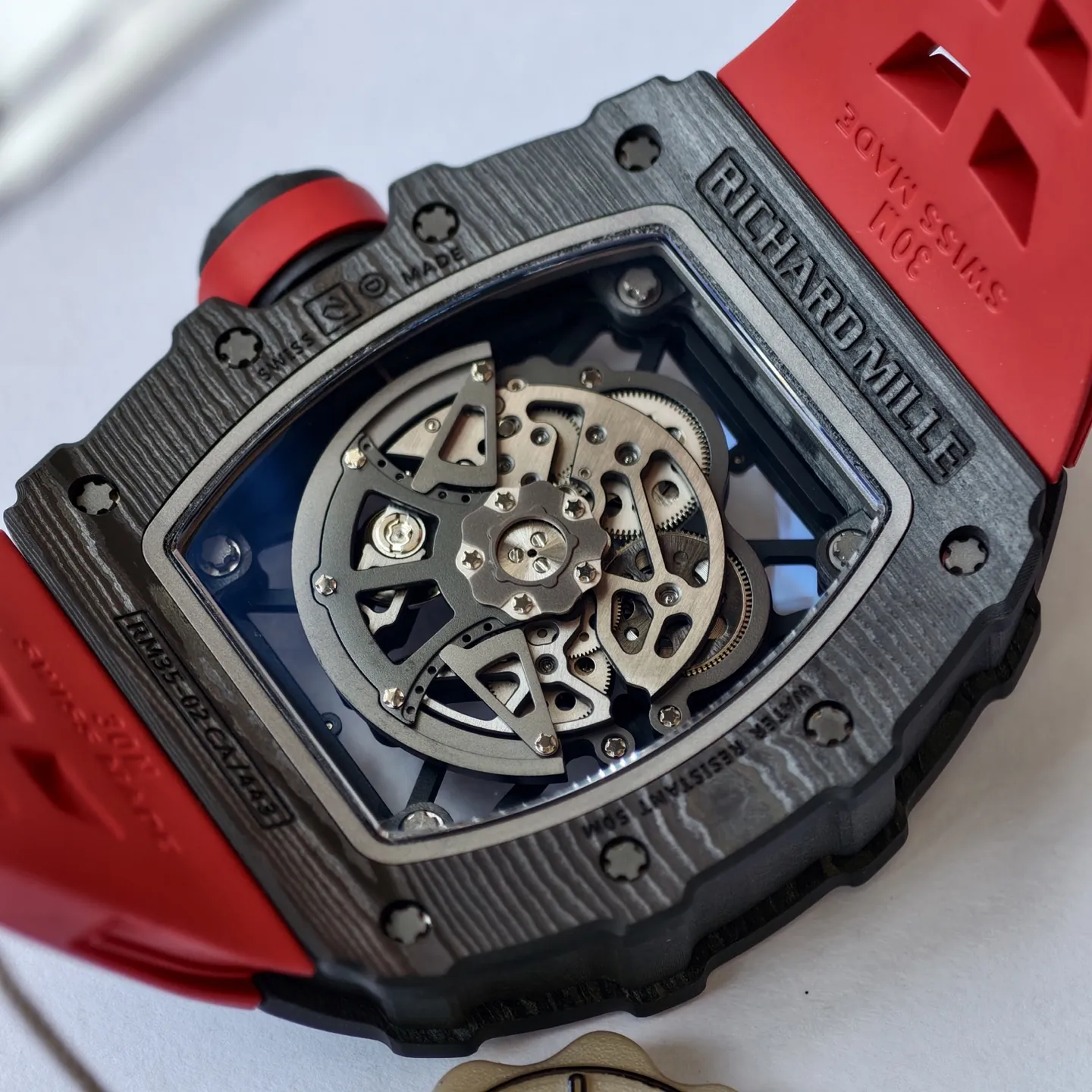 UMI Richard Mille RM 35-02 Rafael Nadal Carbon TPT Super Clone Watch -  Red Strap - Back View