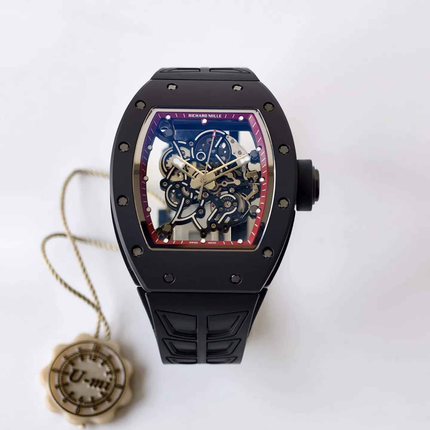 UMI Richard Mille RM 055 Bubba Watson Best Replica with Black Ceramic Case Red Flange RMUL2 Movement - Front view