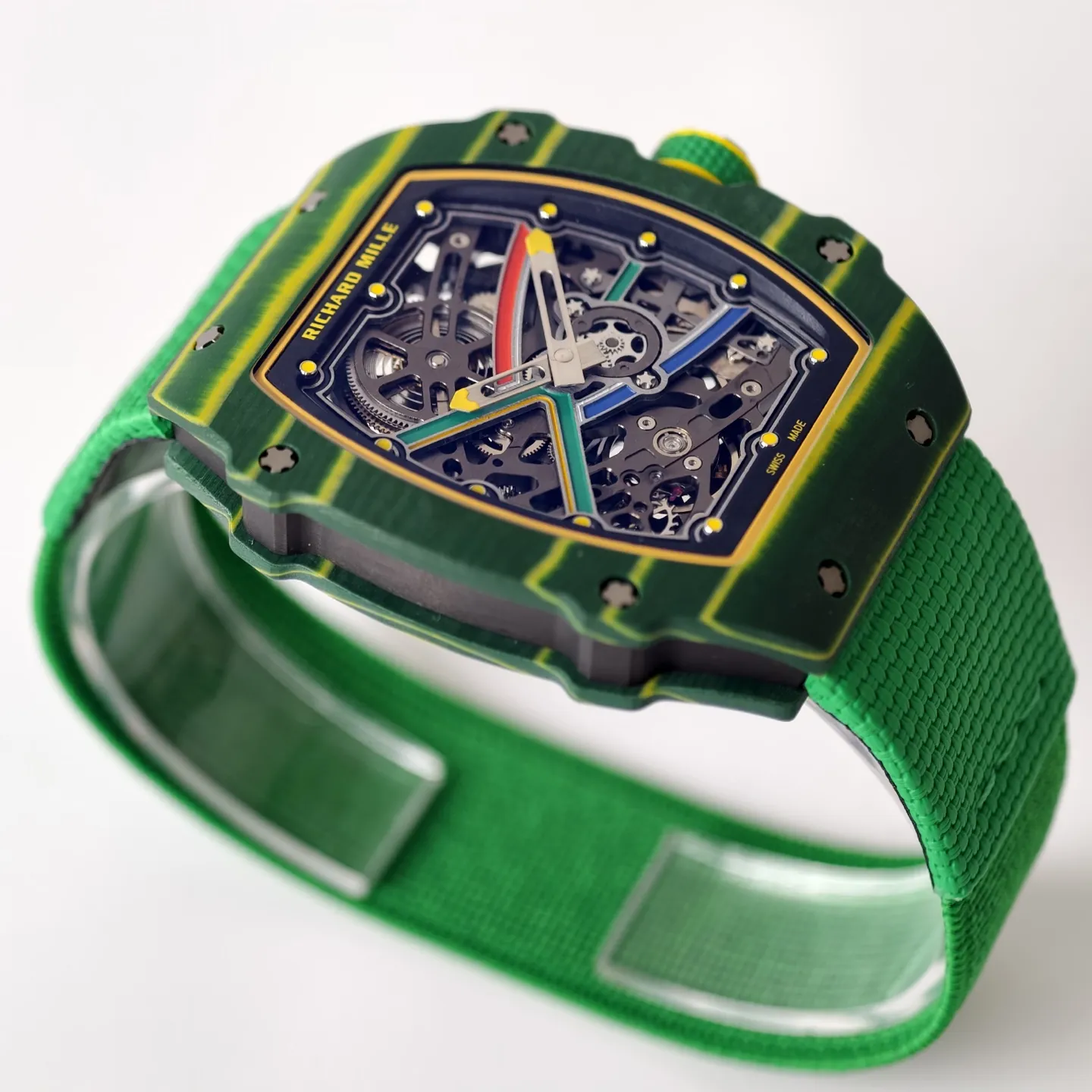 UMI RM 67-02 Van Niekerk Green Carbon Yellow Bezel Green Fabric Strap Replica Watch Side View 1