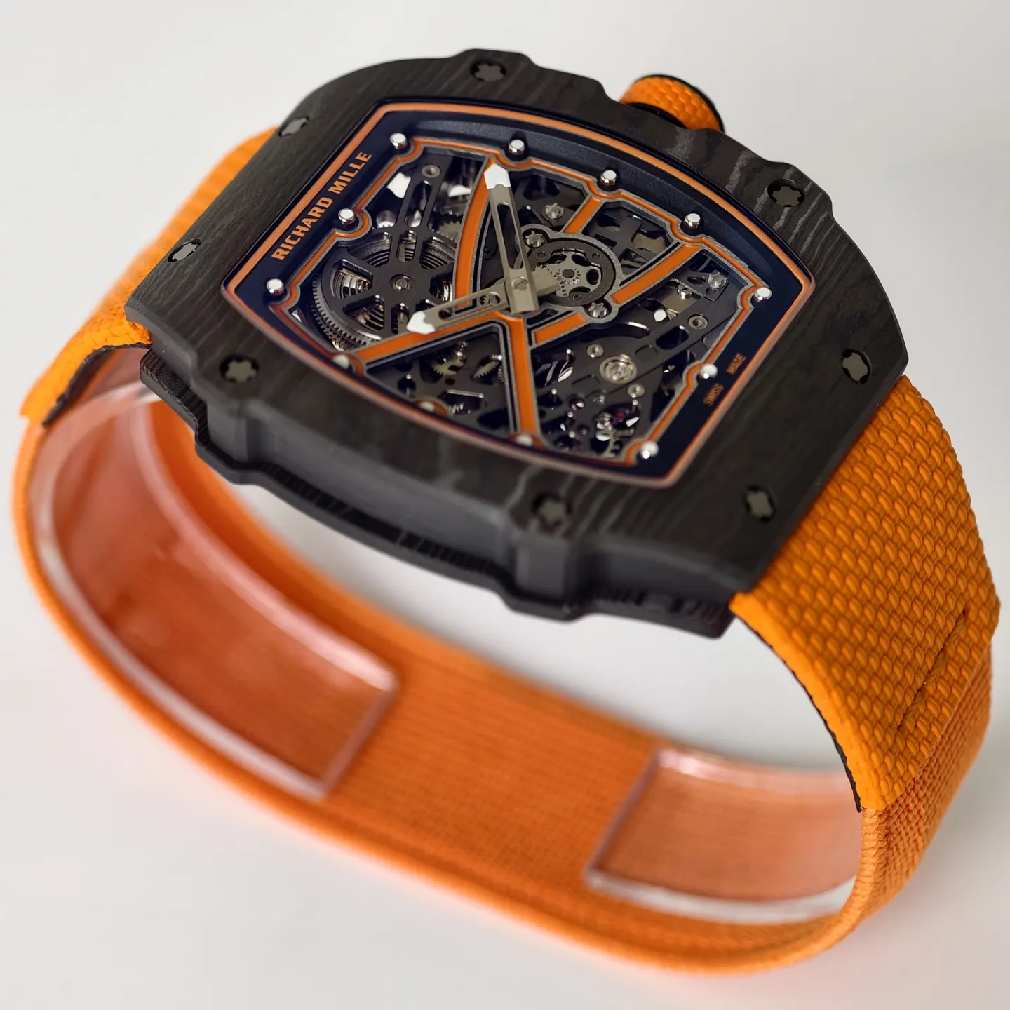 UMI Richard Mille RM 67-02 McLaren Lando Norris Black Carbon TPT Orange Fabric Strap Replica Watch Side View 1