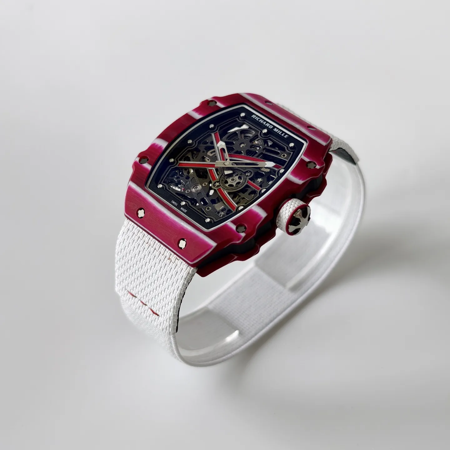 UMI Richard Mille RM 67-02 Mutaz Barshim Burgundy Red & White Quartz TPT Carbon White Strap Replica Watch Side View 2