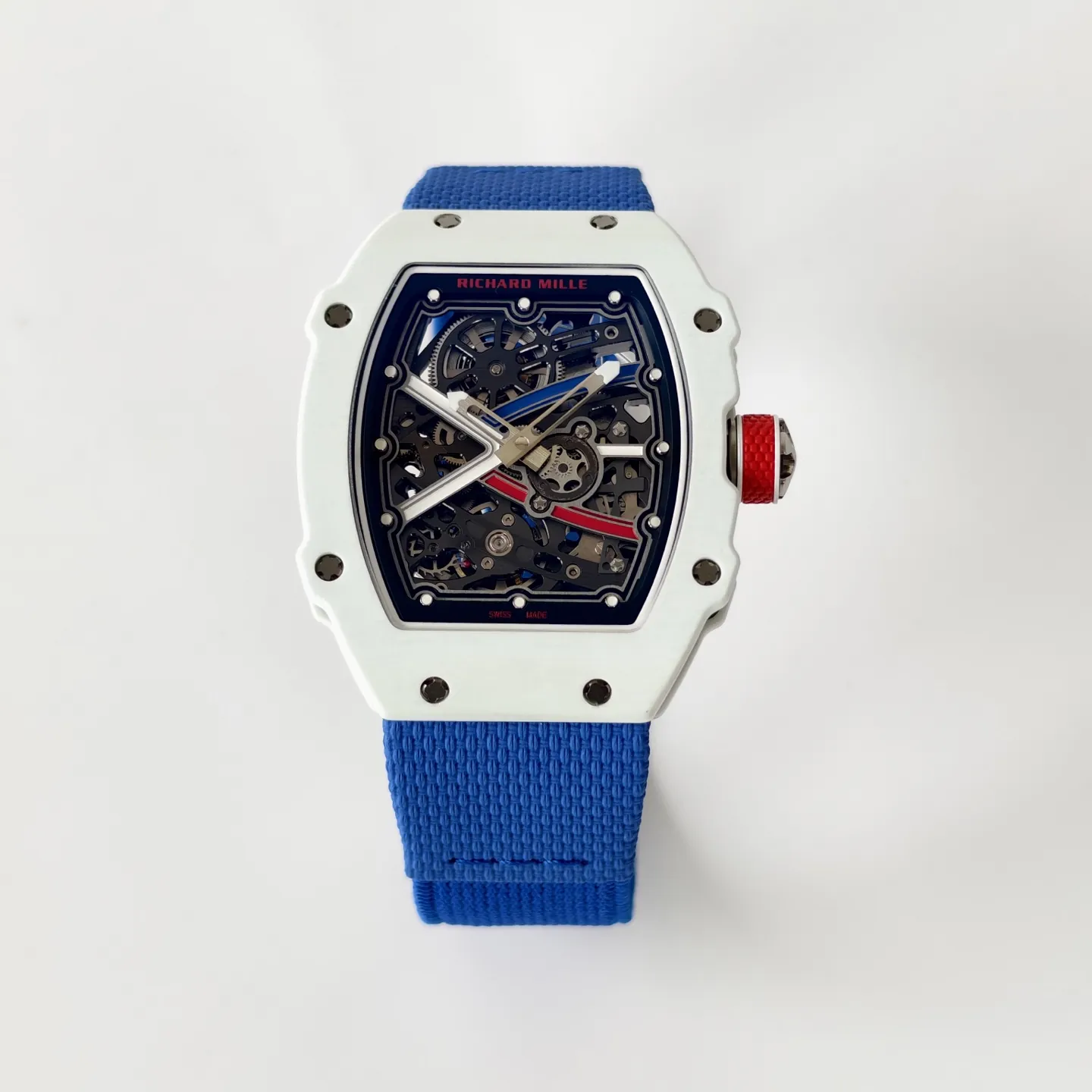 UMI Richard Mille RM 67-02 Alexis Pinturault White Quartz TPT Carbon Blue Strap Automatic Watch Front View