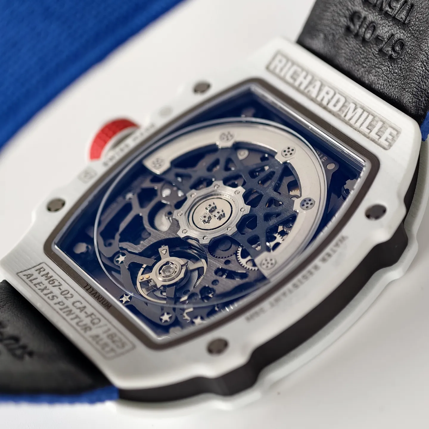 UMI Richard Mille RM 67-02 Alexis Pinturault White Quartz TPT Carbon Blue Strap Automatic Watch Back View