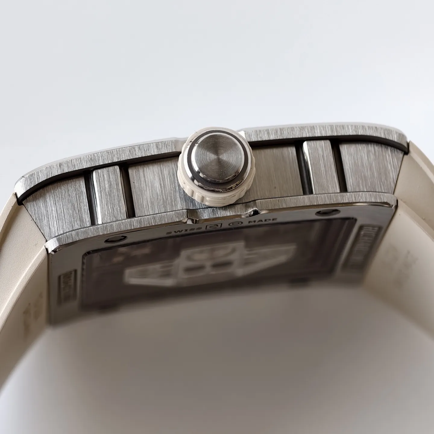 UMI RM 16-02 Extra Flat Brushed Titanium Beige Rubber Strap Replica Watch Right View