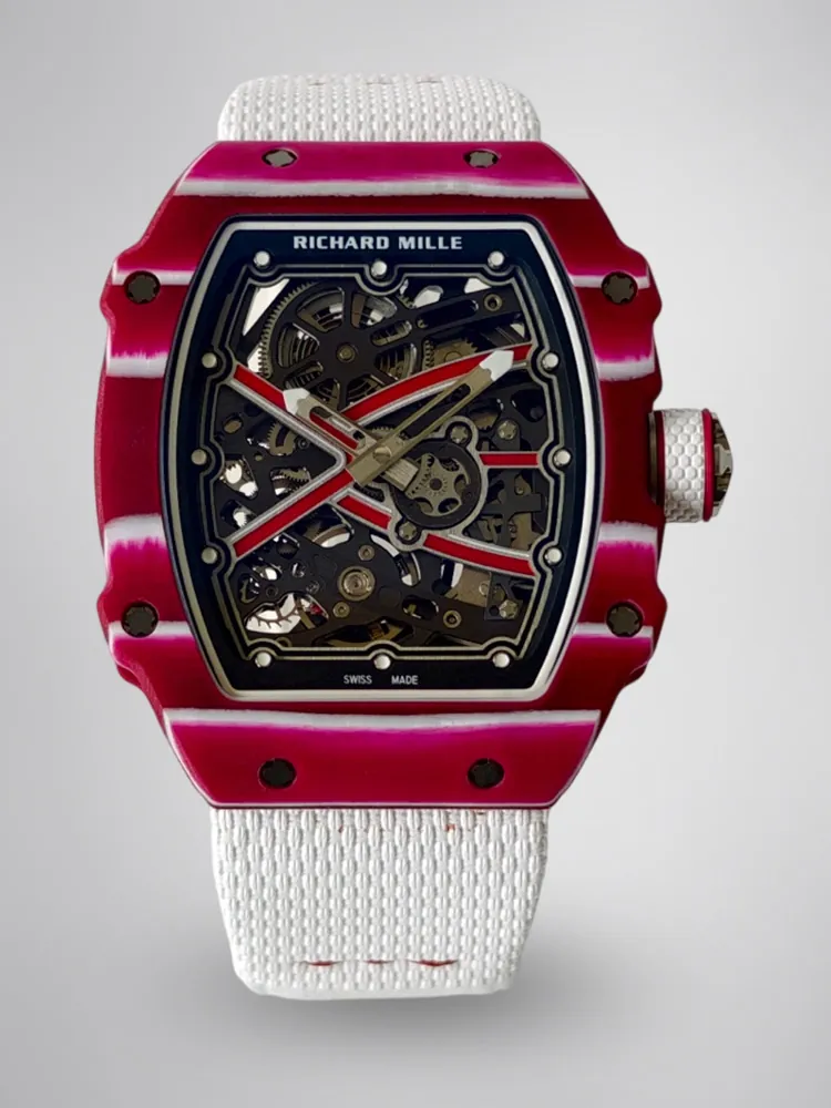 UMI Richard Mille RM 67-02 Mutaz Barshim Burgundy Red & White Quartz TPT Carbon White Strap Replica Watch First Image