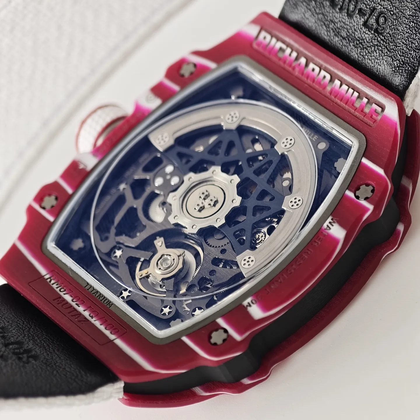 UMI Richard Mille RM 67-02 Mutaz Barshim Burgundy Red & White Quartz TPT Carbon White Strap Replica Watch Back View