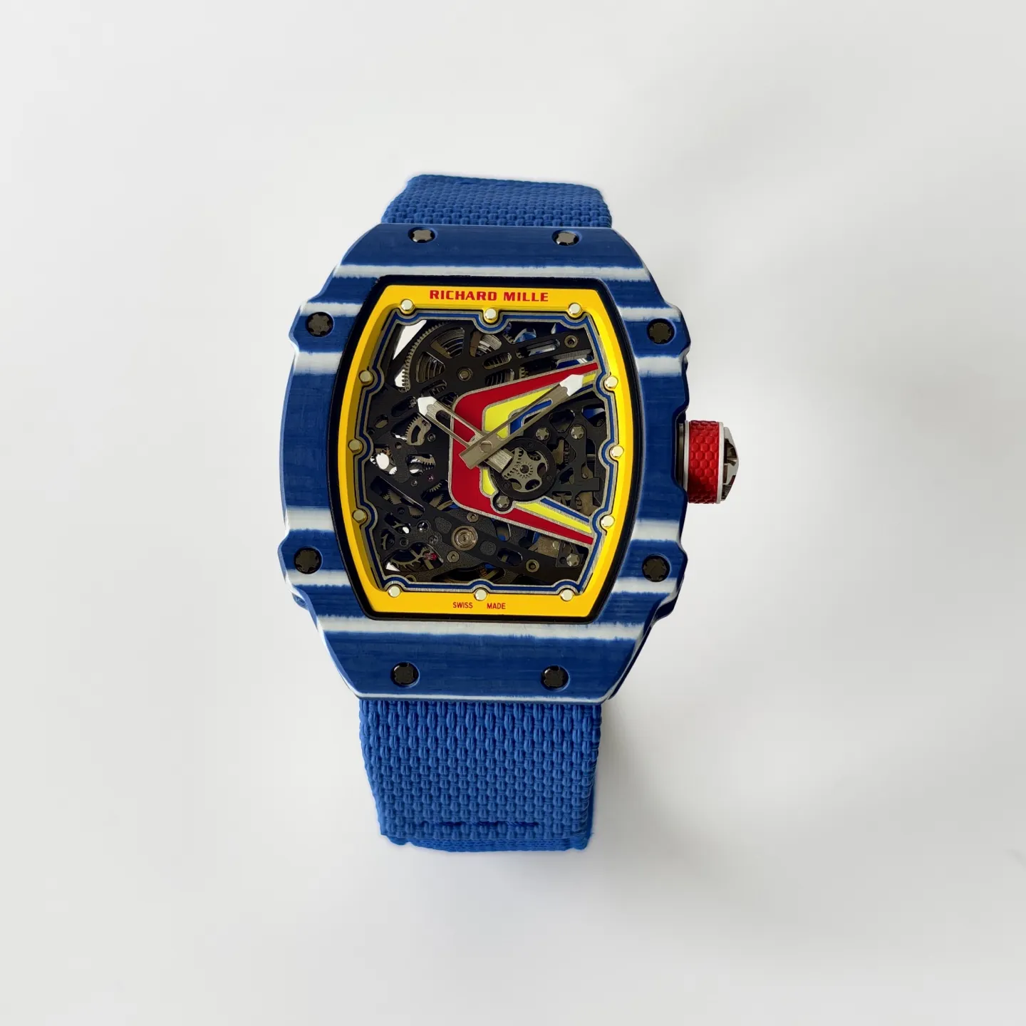 UMI RM 67-02 Fernando Alonso Blue Carbon Case Yellow Bezel Blue Fabric Strap Replica Watch Front View