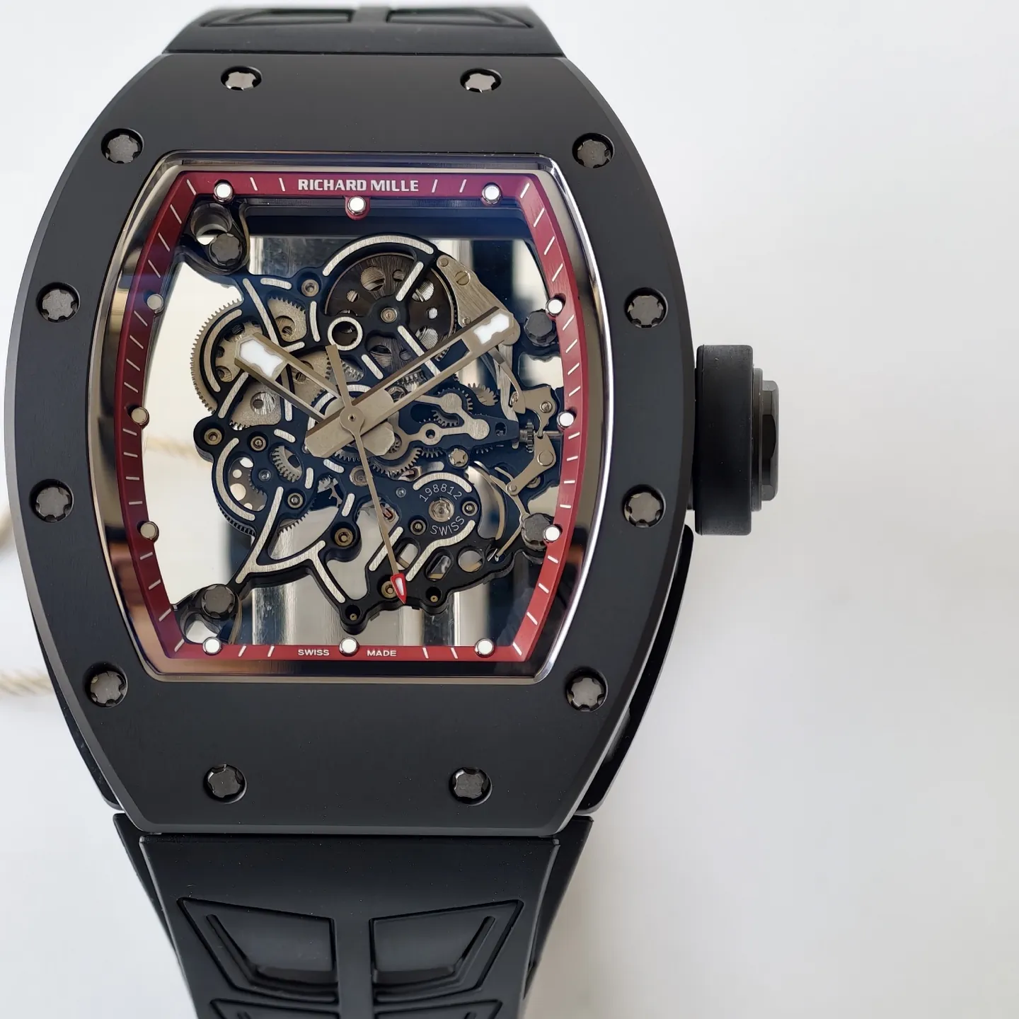 UMI Richard Mille RM 055 Bubba Watson Best Replica with Black Ceramic Case Red Flange RMUL2 Movement - Dial detail 1