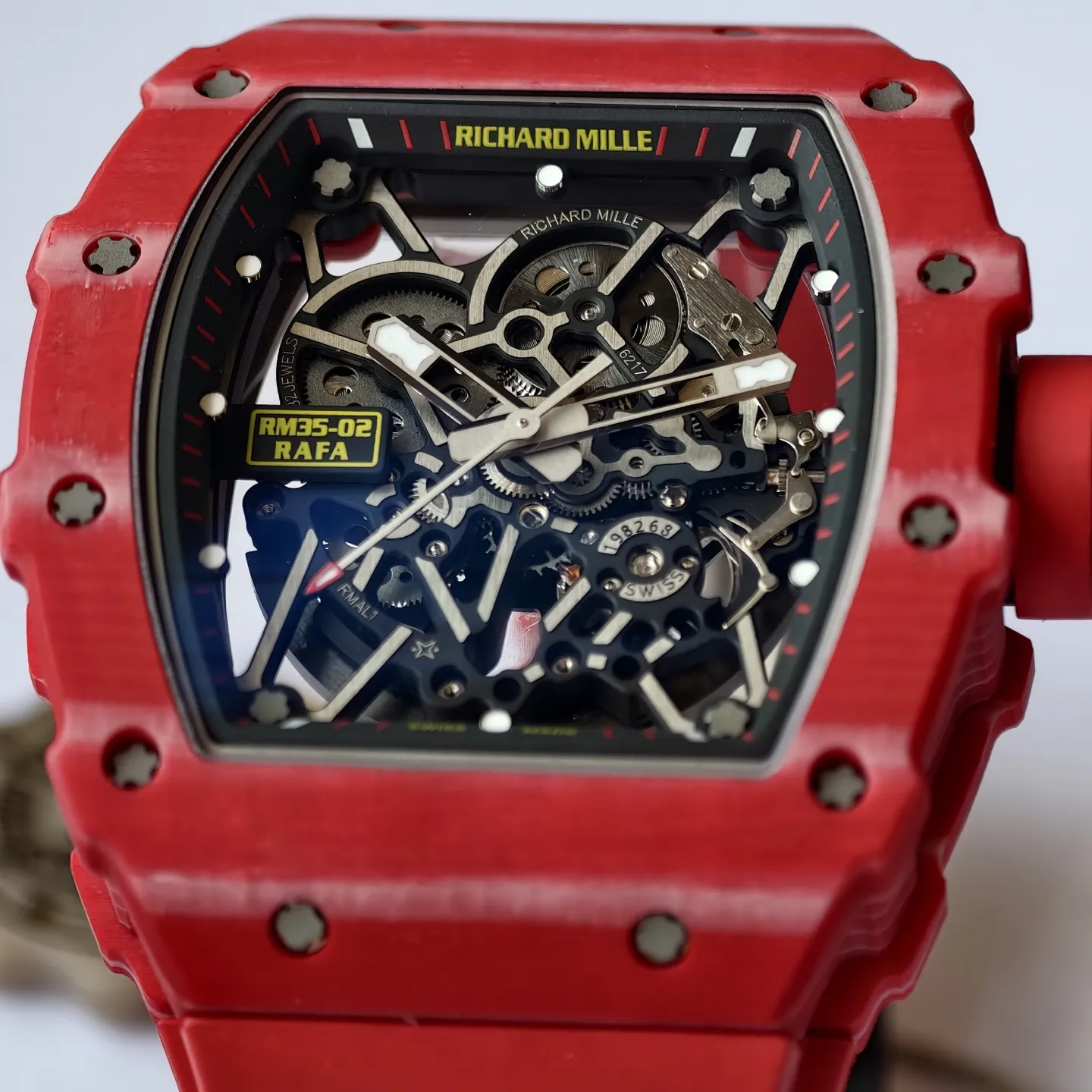 UMI RM 35-02 Rafael Nadal Red Quartz TPT Case Red Rubber Strap Replica Watch Dial Detail 2