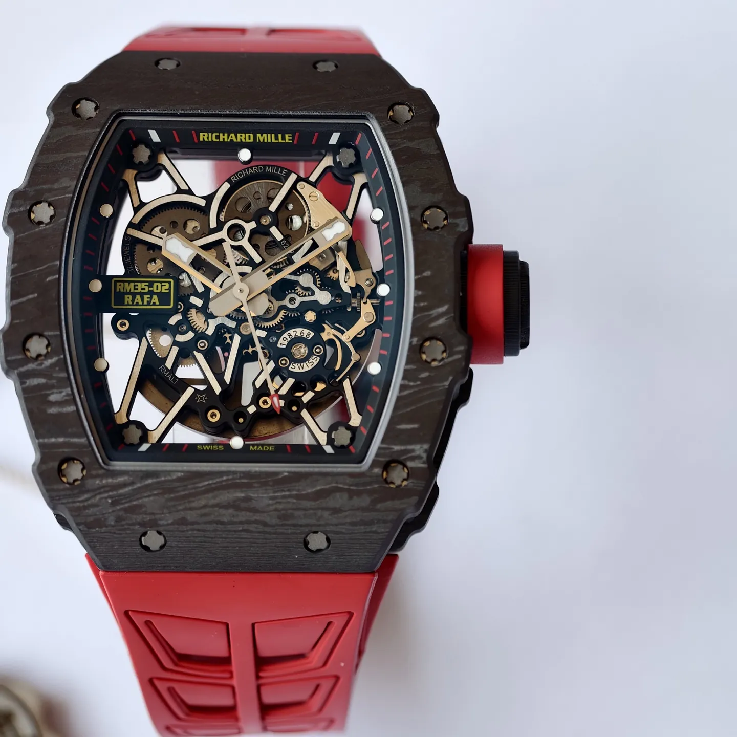 UMI Richard Mille RM 35-02 Rafael Nadal Carbon TPT Super Clone Watch -  Red Strap - Dial Detail 1