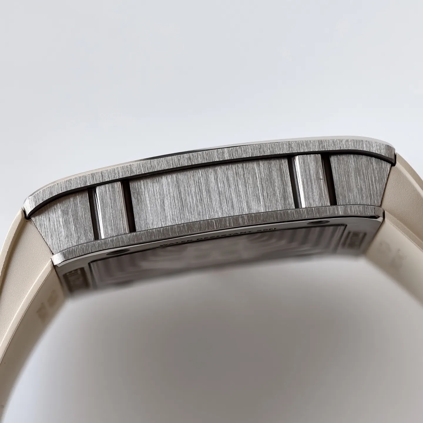 UMI RM 16-02 Extra Flat Brushed Titanium Beige Rubber Strap Replica Watch Left View