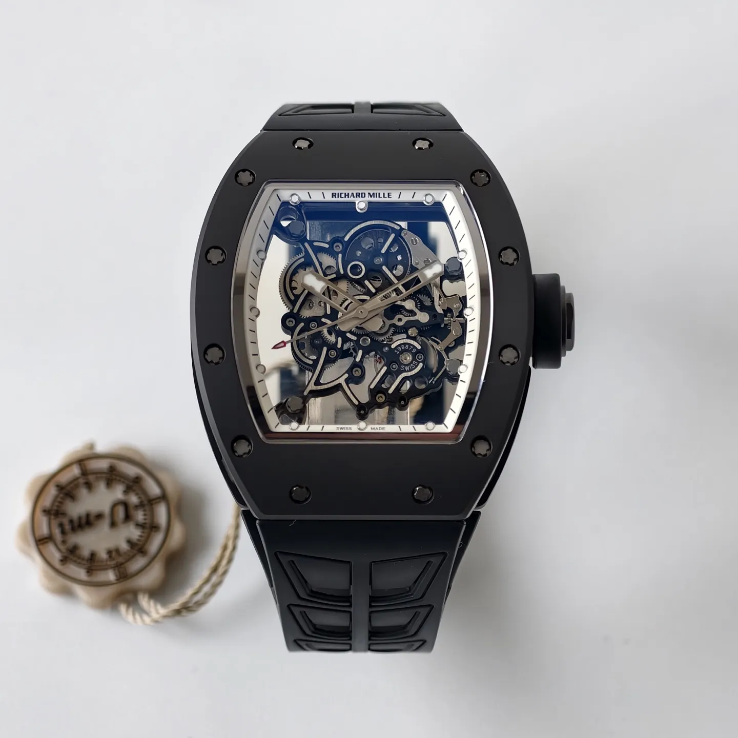UMI Richard Mille RM 055 Bubba Watson Black Ceramic White Flange Replica Watch - Front View