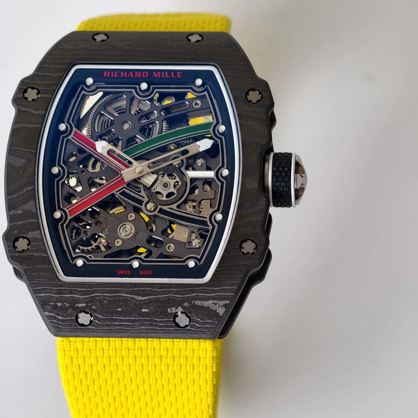 UMI Richard Mille RM 67-02 UAE Edition Black Carbon TPT Yellow Strap Skeleton Replica Watch Dial Detail 1