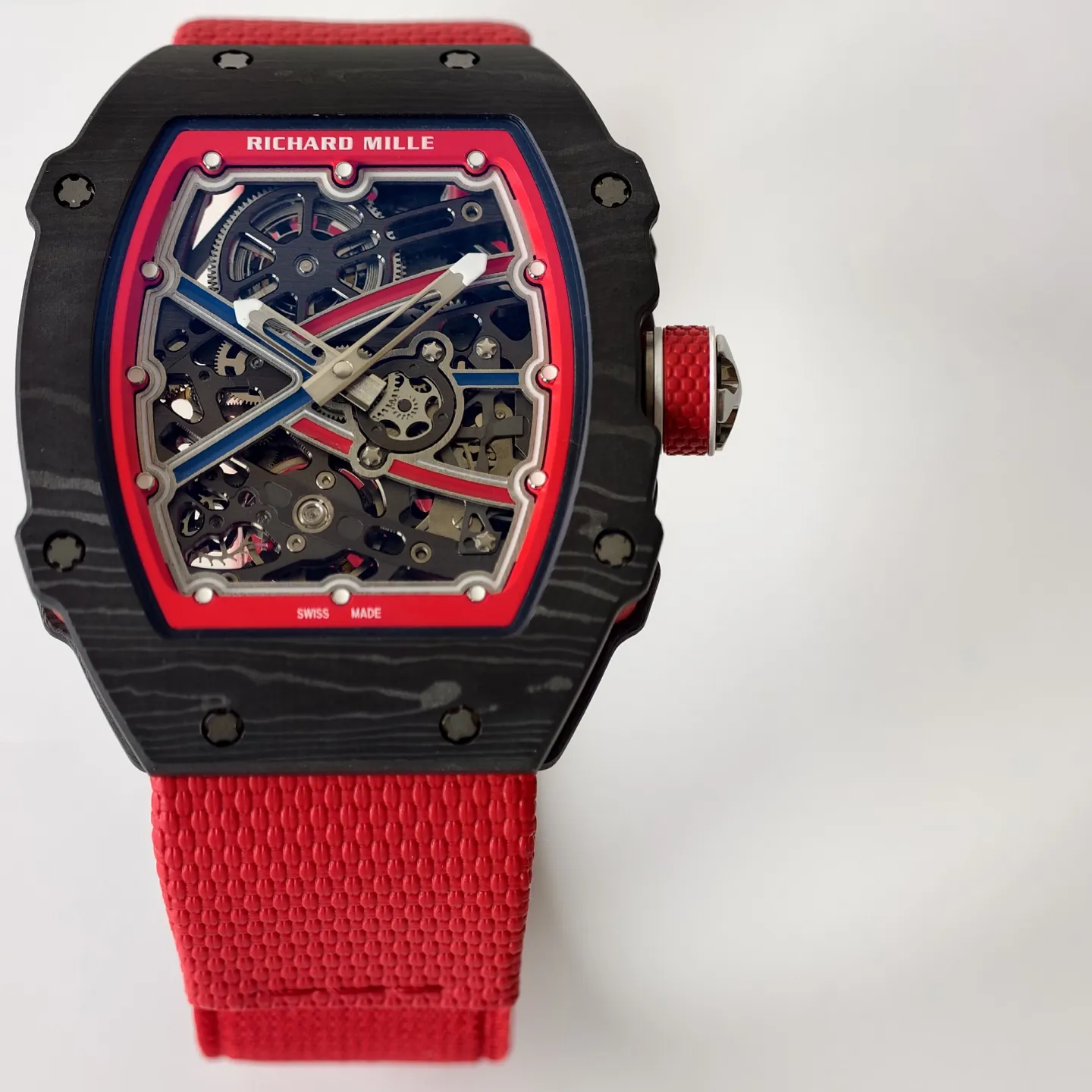 UMI RM 67-02 Sebastien Ogier Black Forged Carbon Red Fabric Strap Replica Watch Dial Detail 1