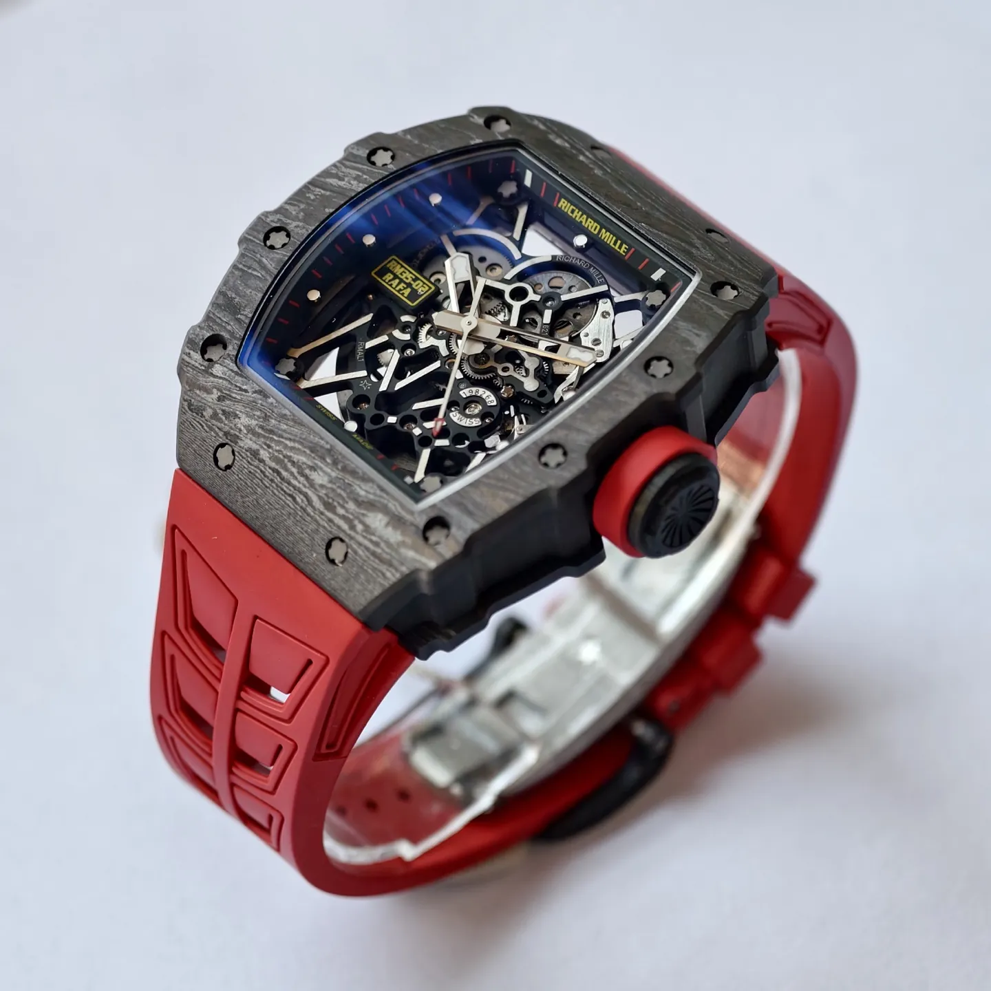UMI Richard Mille RM 35-02 Rafael Nadal Carbon TPT Super Clone Watch -  Red Strap - Side Detail 1