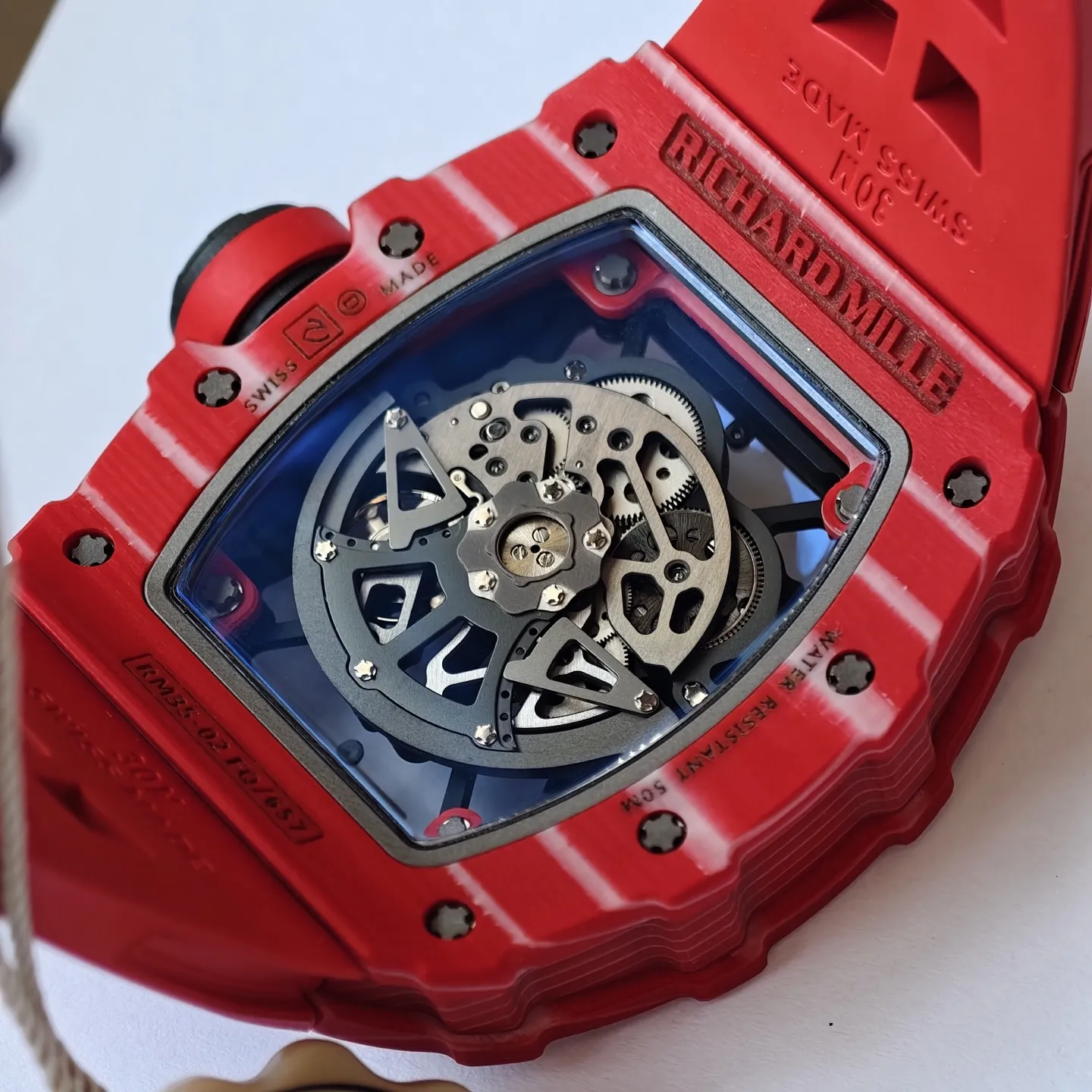 UMI RM 35-02 Rafael Nadal Red Quartz TPT Case Red Rubber Strap Replica Watch Back View