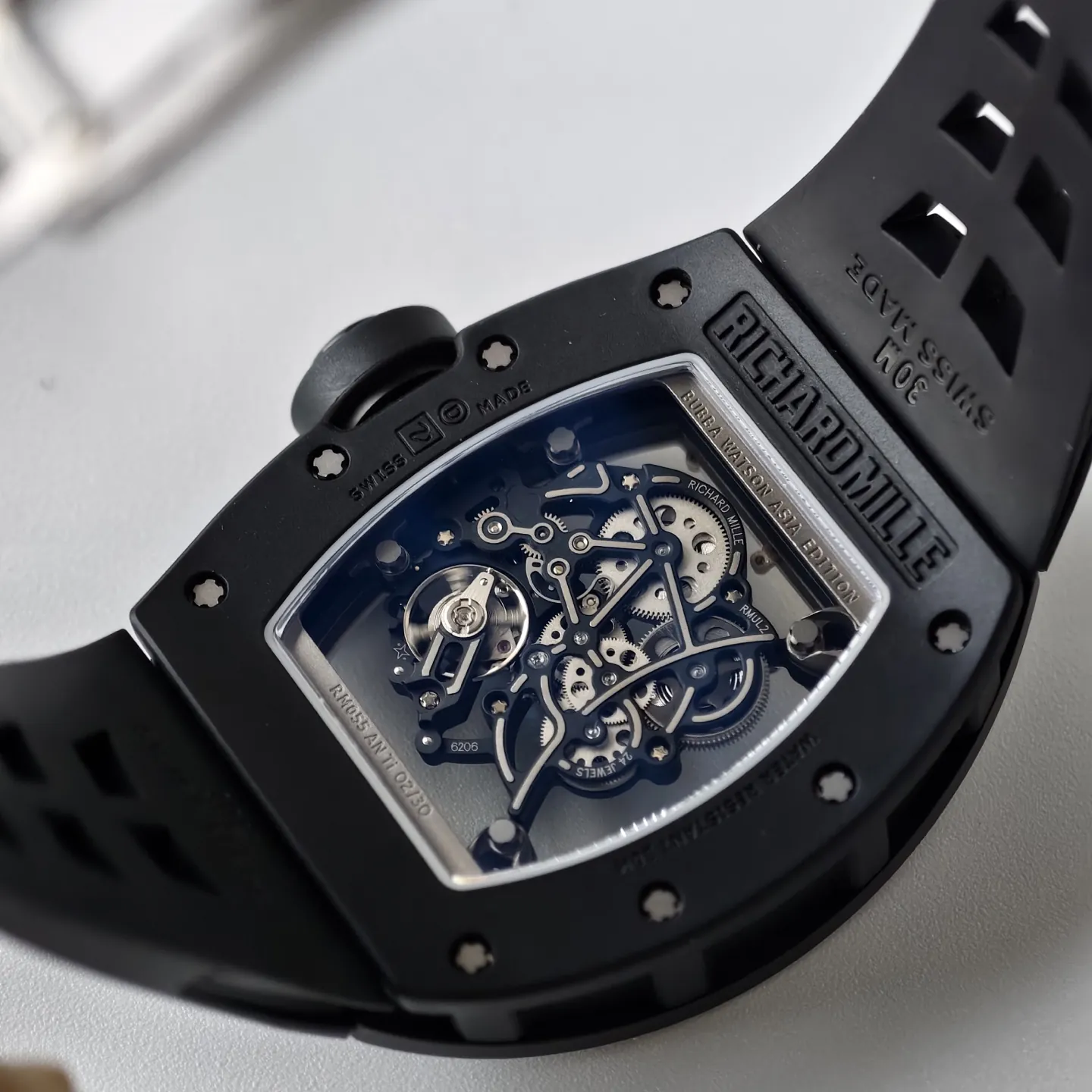 UMI Richard Mille RM 055 Bubba Watson Black Ceramic White Flange Replica Watch - Back View