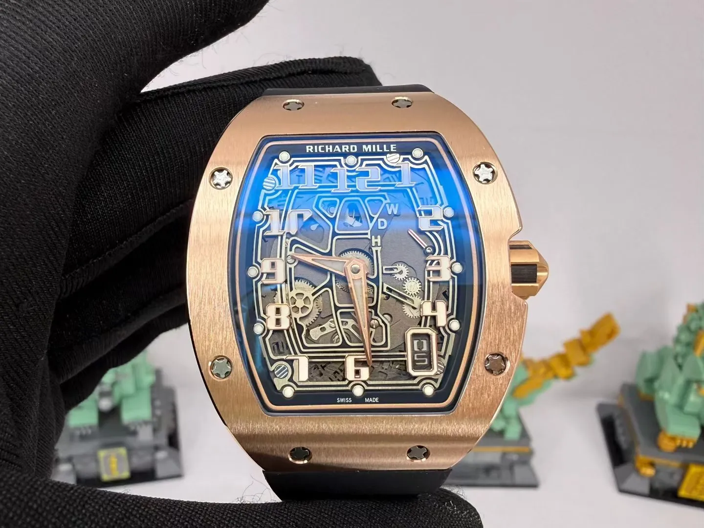 Best Super Clone Richard Mille RM 67-01 Ultra Thin Automatic 7.75mm Titanium Skeleton Watch - Rose Gold Titanium - Front View