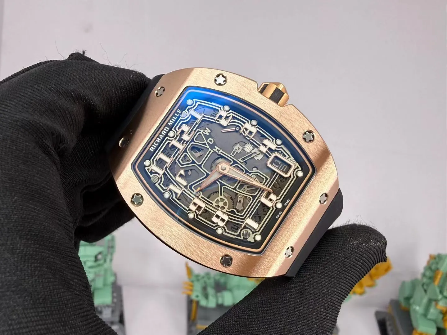 Best Super Clone Richard Mille RM 67-01 Ultra Thin Automatic 7.75mm Titanium Skeleton Watch - Rose Gold Titanium - Dial Detail 1