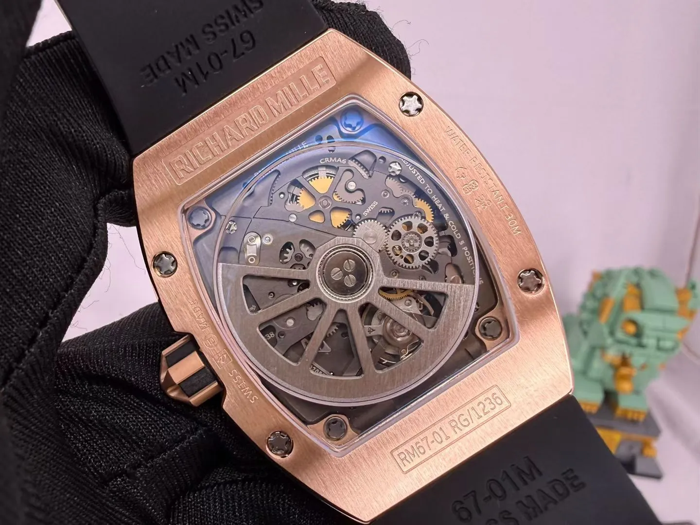Best Super Clone Richard Mille RM 67-01 Ultra Thin Automatic 7.75mm Titanium Skeleton Watch - Rose Gold Titanium - Back View