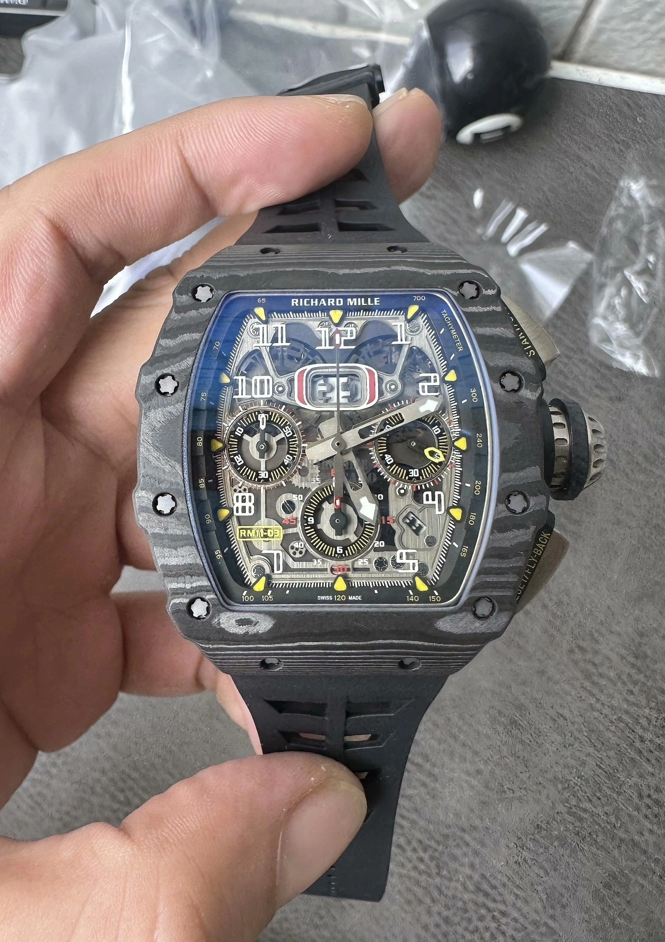 Super Clone RM11-03 Black Magic Richard Mille NTPT Carbon Fiber Full Skeleton RMAC3 - Dial Detail 2