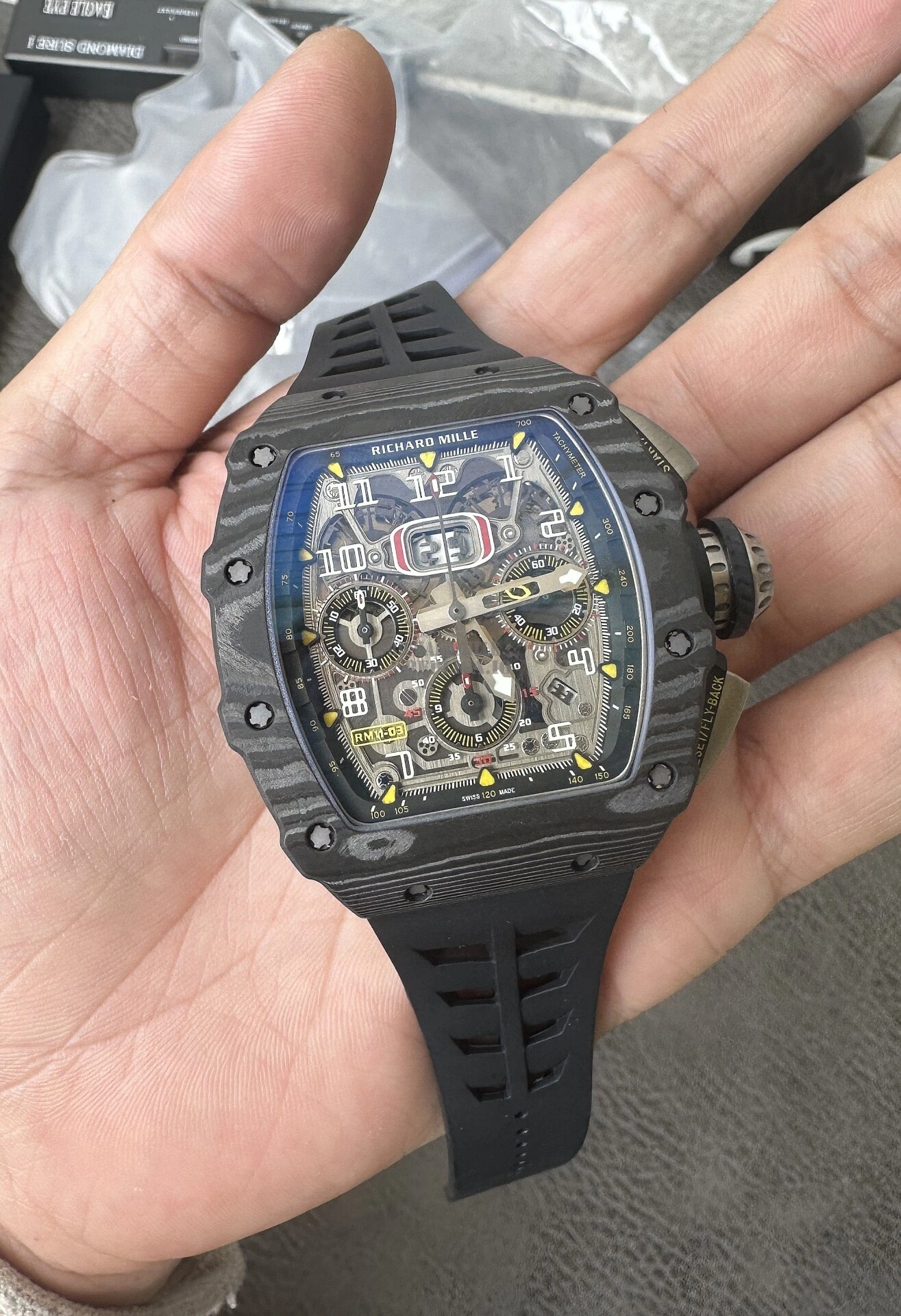 Super Clone RM11-03 Black Magic Richard Mille NTPT Carbon Fiber Full Skeleton RMAC3 - Dial Detail 1