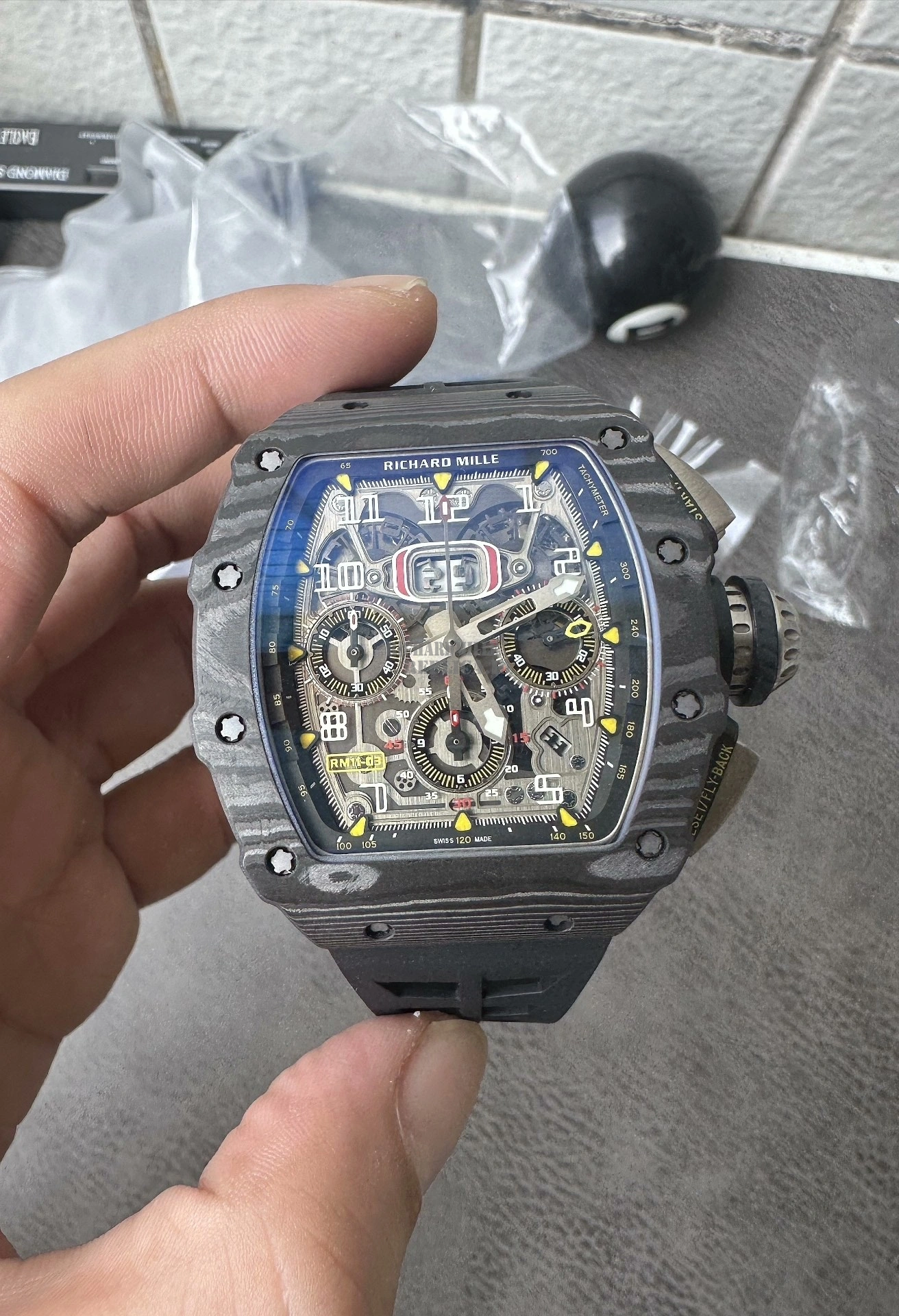 Super Clone RM11-03 Black Magic Richard Mille NTPT Carbon Fiber Full Skeleton RMAC3 - Front View