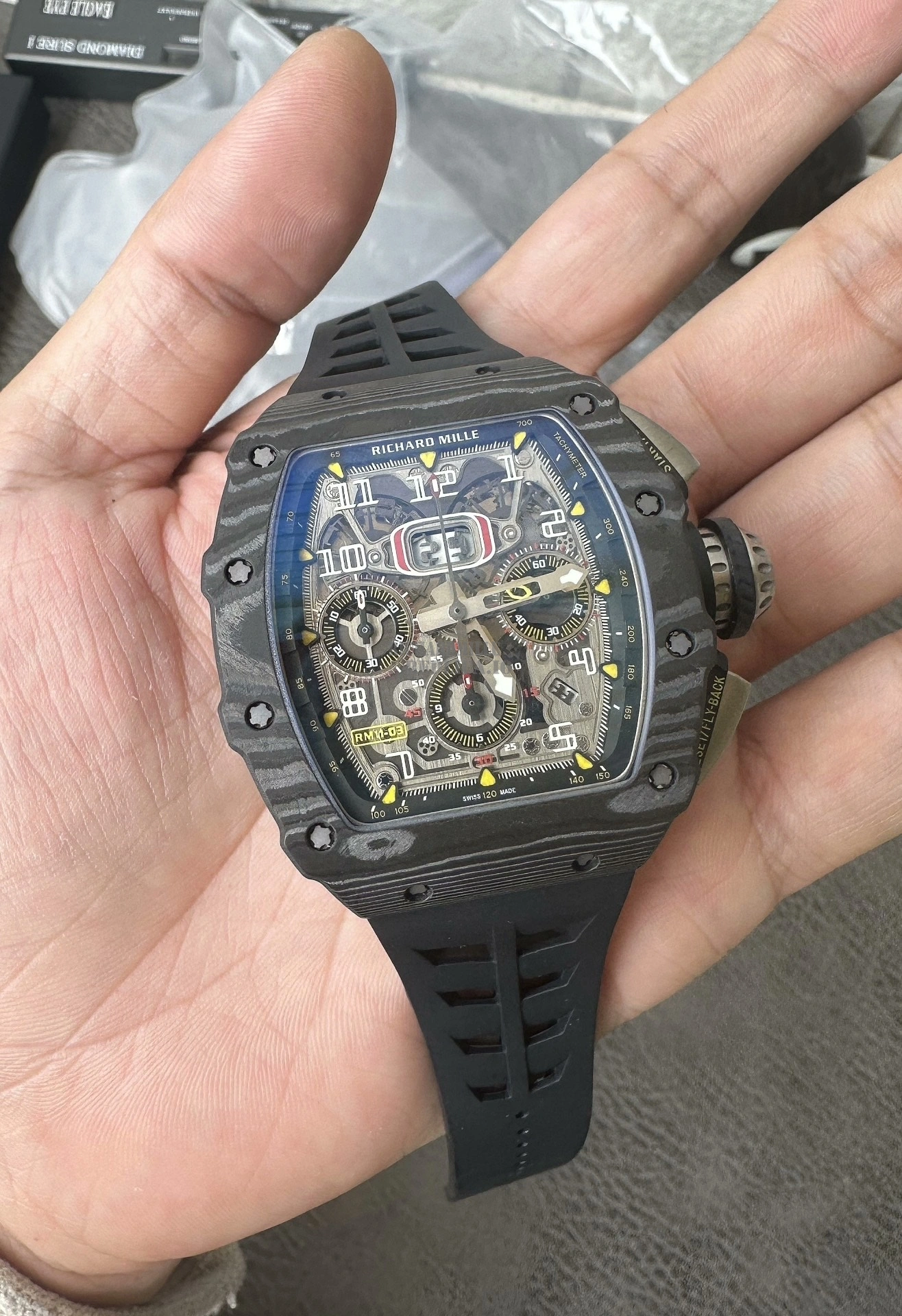 Super Clone RM11-03 Black Magic Richard Mille NTPT Carbon Fiber Full Skeleton RMAC3 - Dial Detail 3