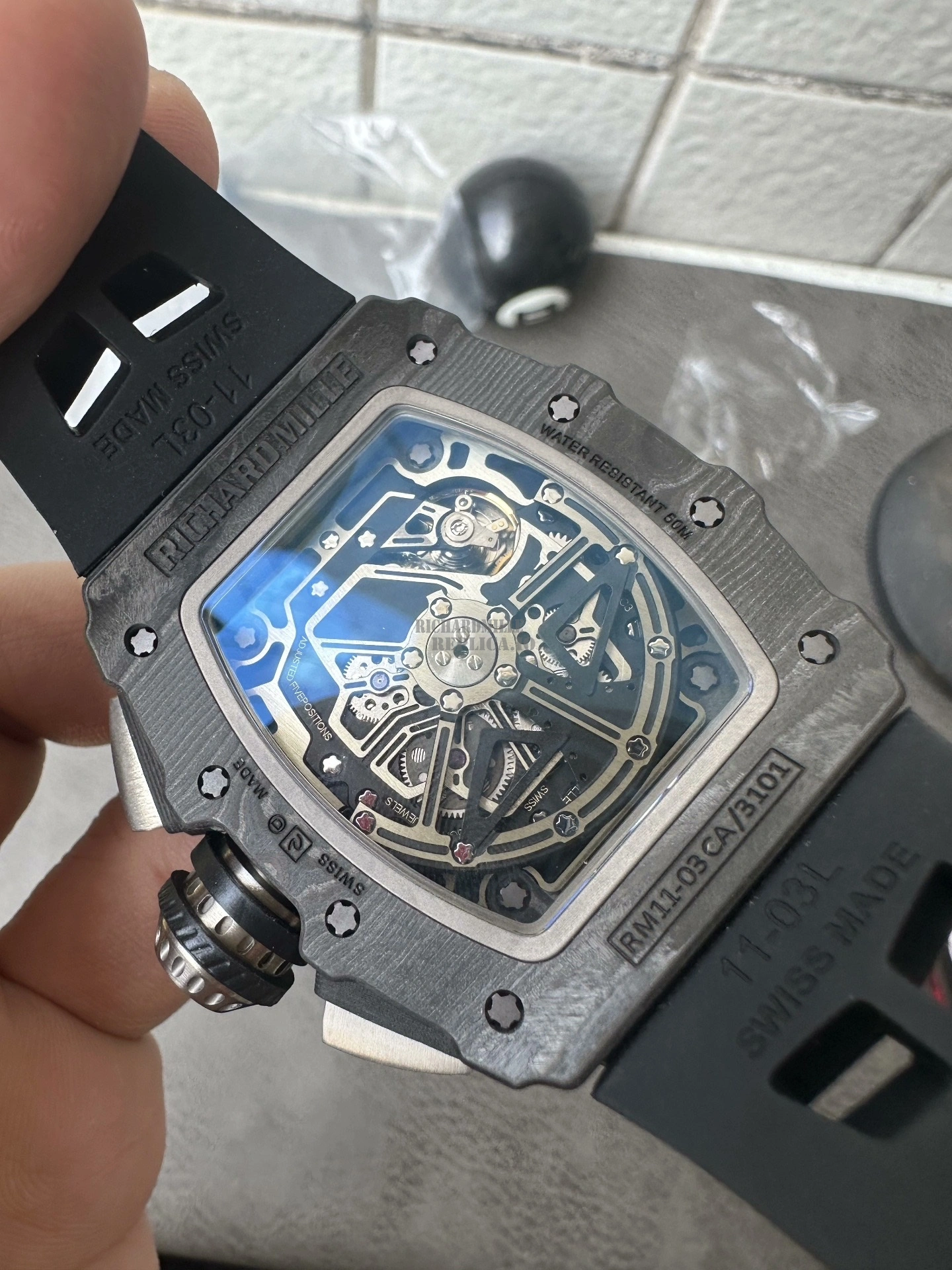Super Clone RM11-03 Black Magic Richard Mille NTPT Carbon Fiber Full Skeleton RMAC3 - Back View