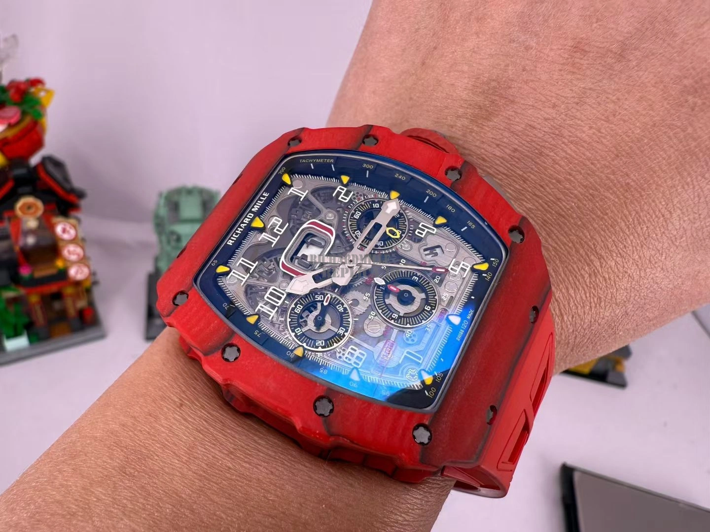 Richard Mille RM 11-03 Red Carbon Fiber Full Skeleton RMAC3 Automatic Replica Watch - Wearing effect
